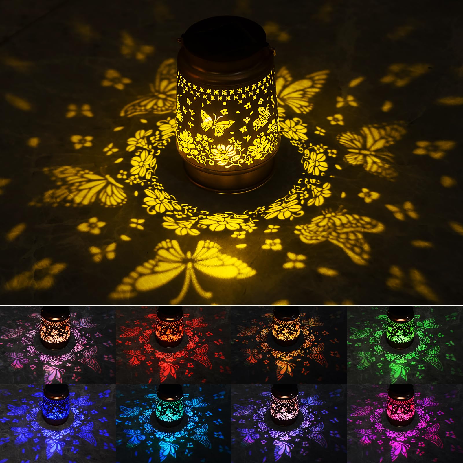 Kyoryuger Solar Lantern Outdoor Butterfly Garden Decor Rgb Solar Lights Gifts For Women Mom Grandma Retro Metal Decorative Led Hanging Lanterns Decoration Outside For Yard Patio Garden Backyard