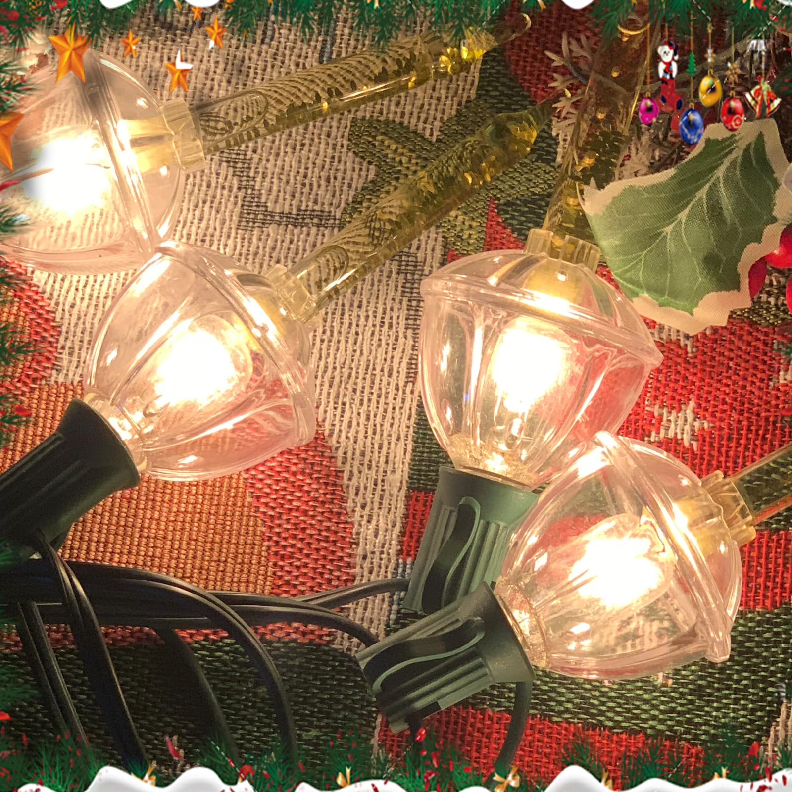 Romasaty Christmas Bubble Lights - 4 Pack Clear Gold Glitter C7/E12 Bulbs for Holiday Tree Decoration