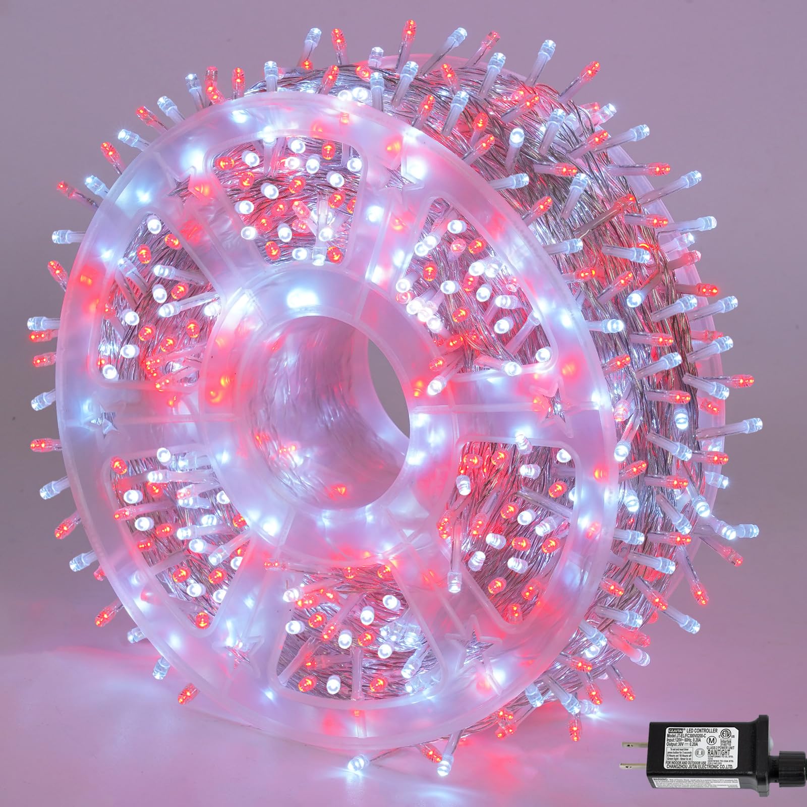 Yeguo 165Ft 500 Led Red And White Christmas Lights Outdoor Waterproof  Clear Wire String Lights Indoor Plug In  8 Modes Clear Wire Twinkle Tree Light For Xmas Party Garden