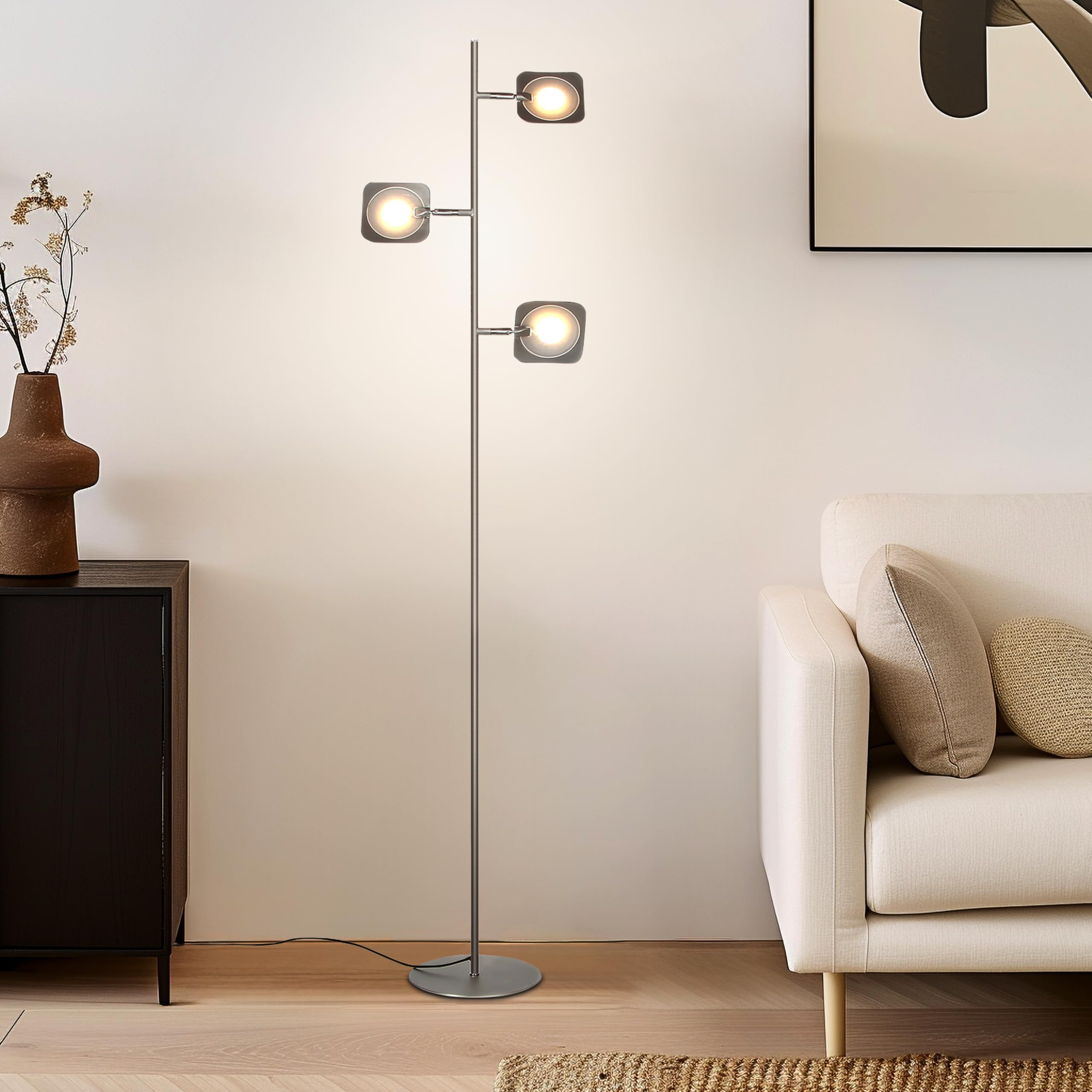 Brightech Tree Floor Lamp - Dimmable LED Spotlight, Satin Nickel, Adjustable Panels for Minimal Space Use, Model BC-TreeLED-Floor