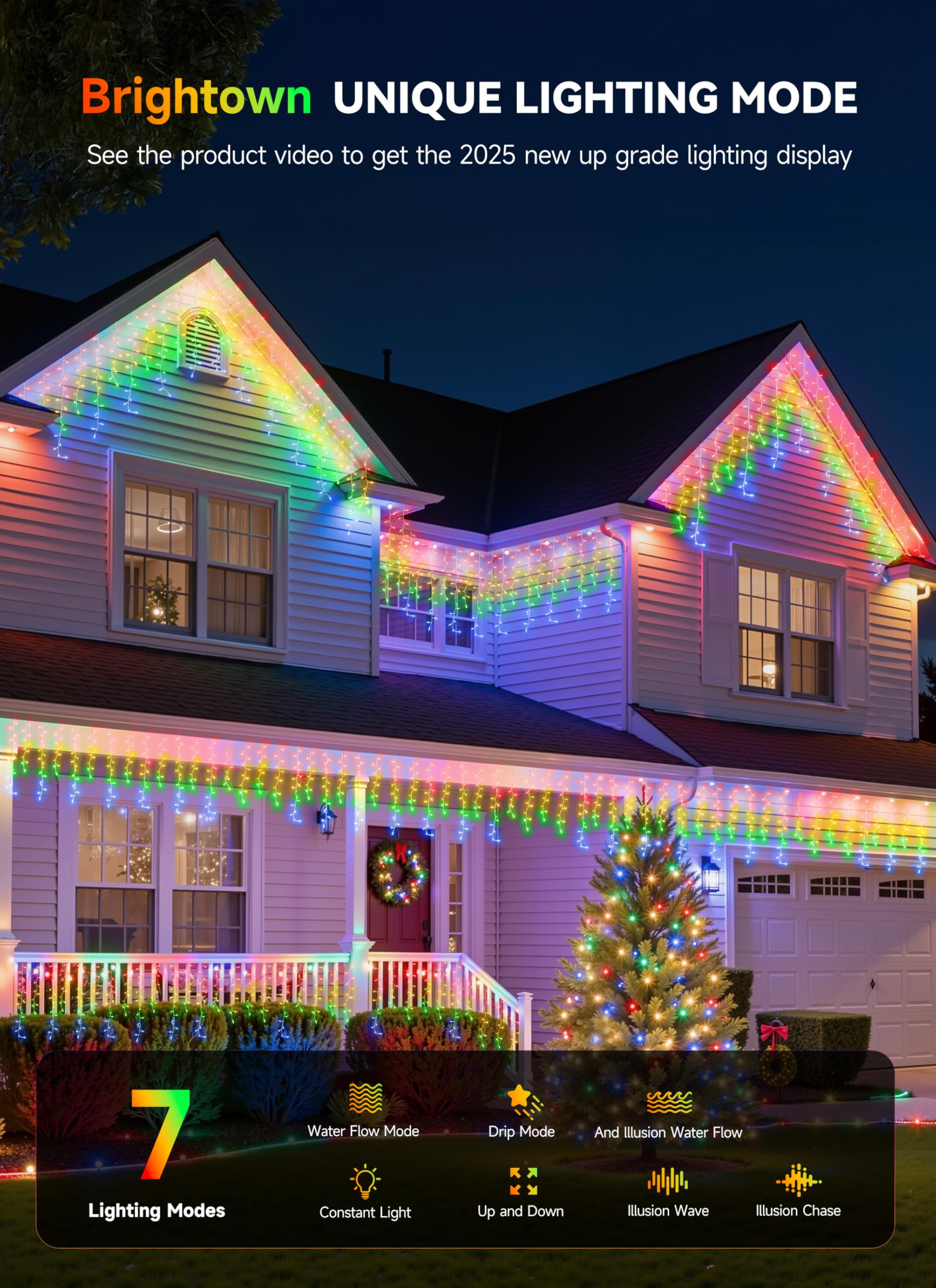 Brightown 33ft Colorful Twinkling Icicle Lights - 420 LED Waterproof Christmas Lights for Outdoor/Indoor Use, Model A_L_I_420_RGB