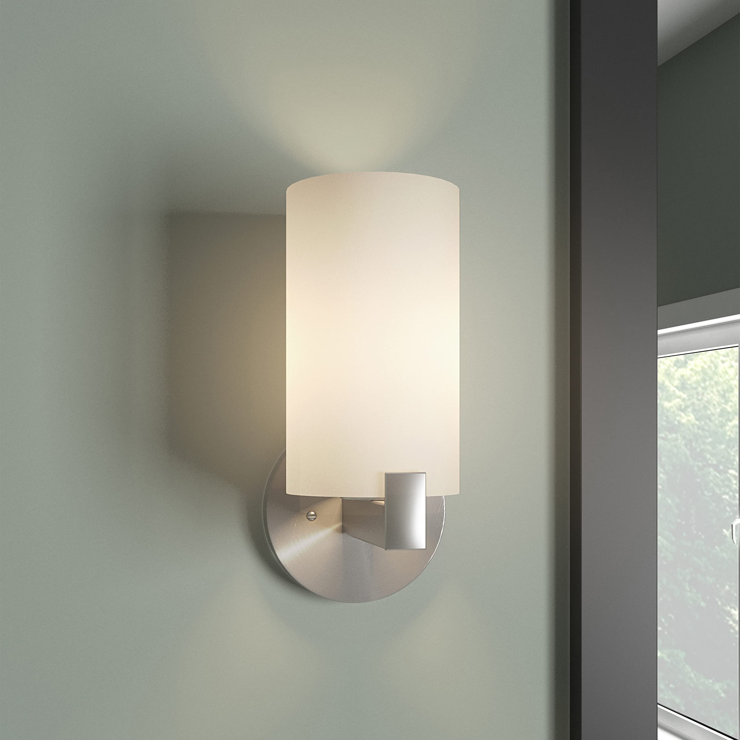Design House 587543 Eastport Classic Contemporary Indoor Dimmable Wall Light With Frosted Glass, 1-Light Light, Satin Nickel