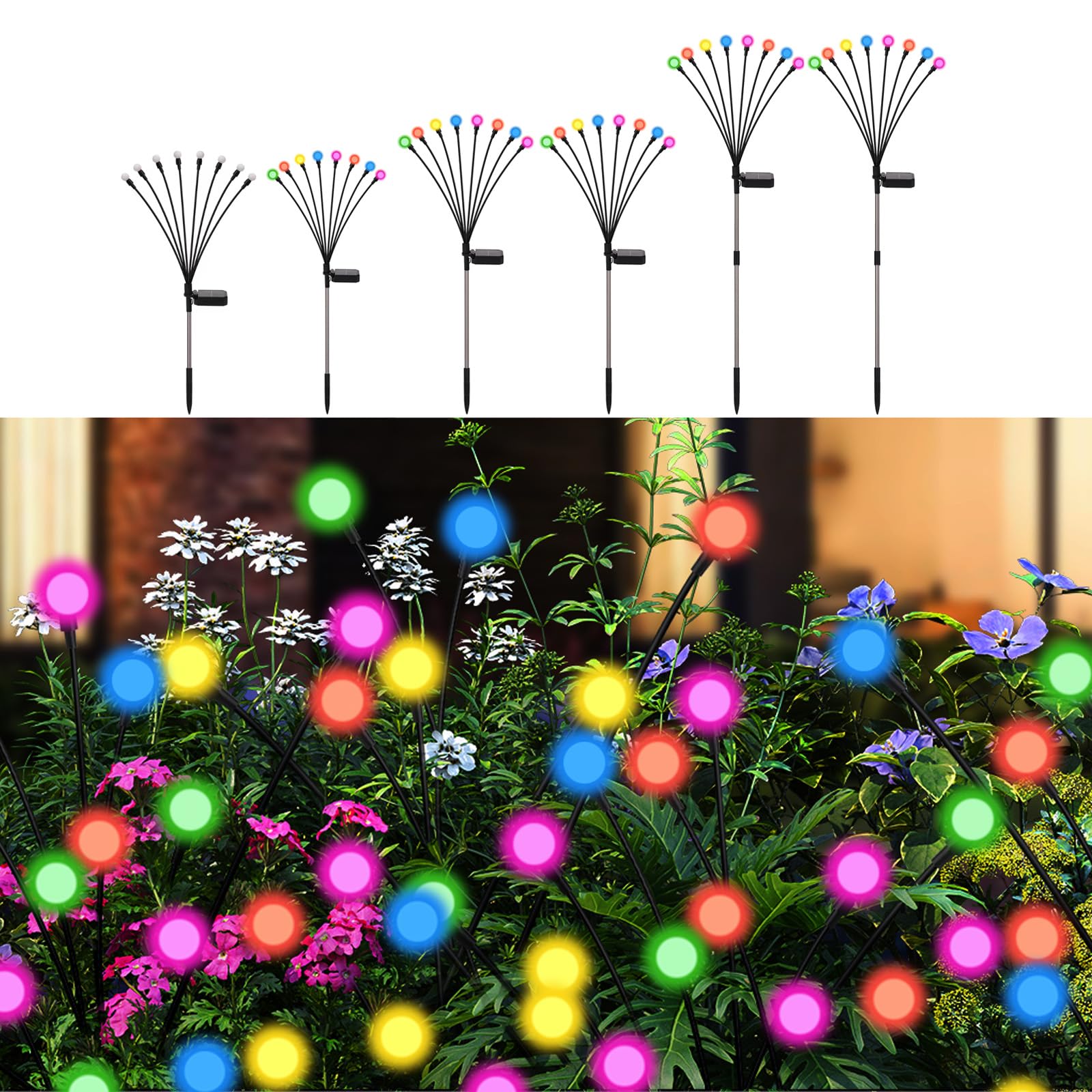 Petriveil Solar Firefly Lights Multicolor, 6 Pack 800mAh Swaying Firefly Garden Lights Solar Powered Outdoor Waterproof Color Ch