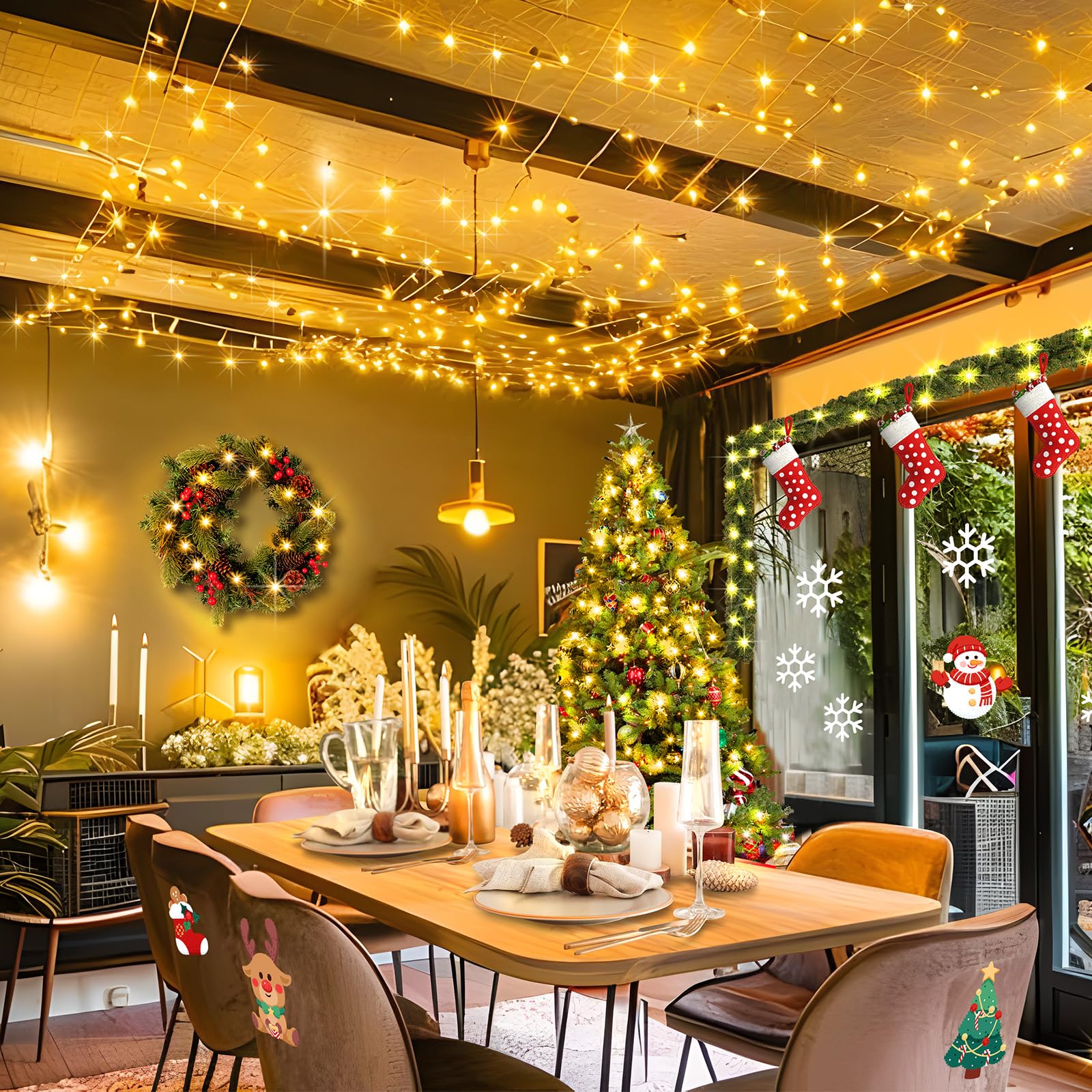 KNONEW Christmas String Lights, 60FT 180LED, Waterproof, 8 Lighting Modes, Timer, Warm White, Model 68KN-168LIG-NIU