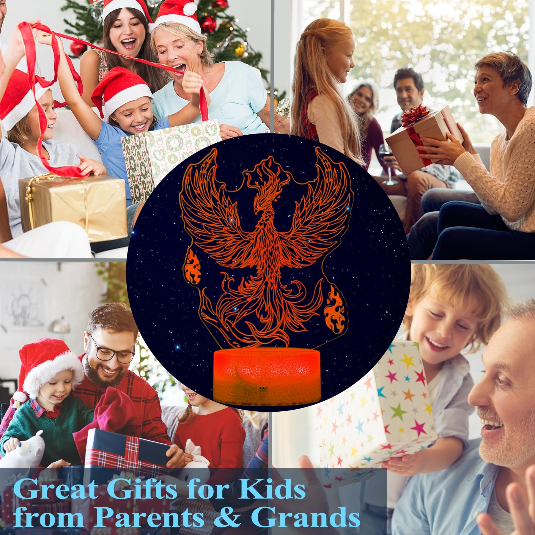 Posshe Phoenix Night Light, 3D Illusion Lamp, Phoenix Stuff With 16 Colors Changing, Remote Control, Dimmable, Kids Room Decorat