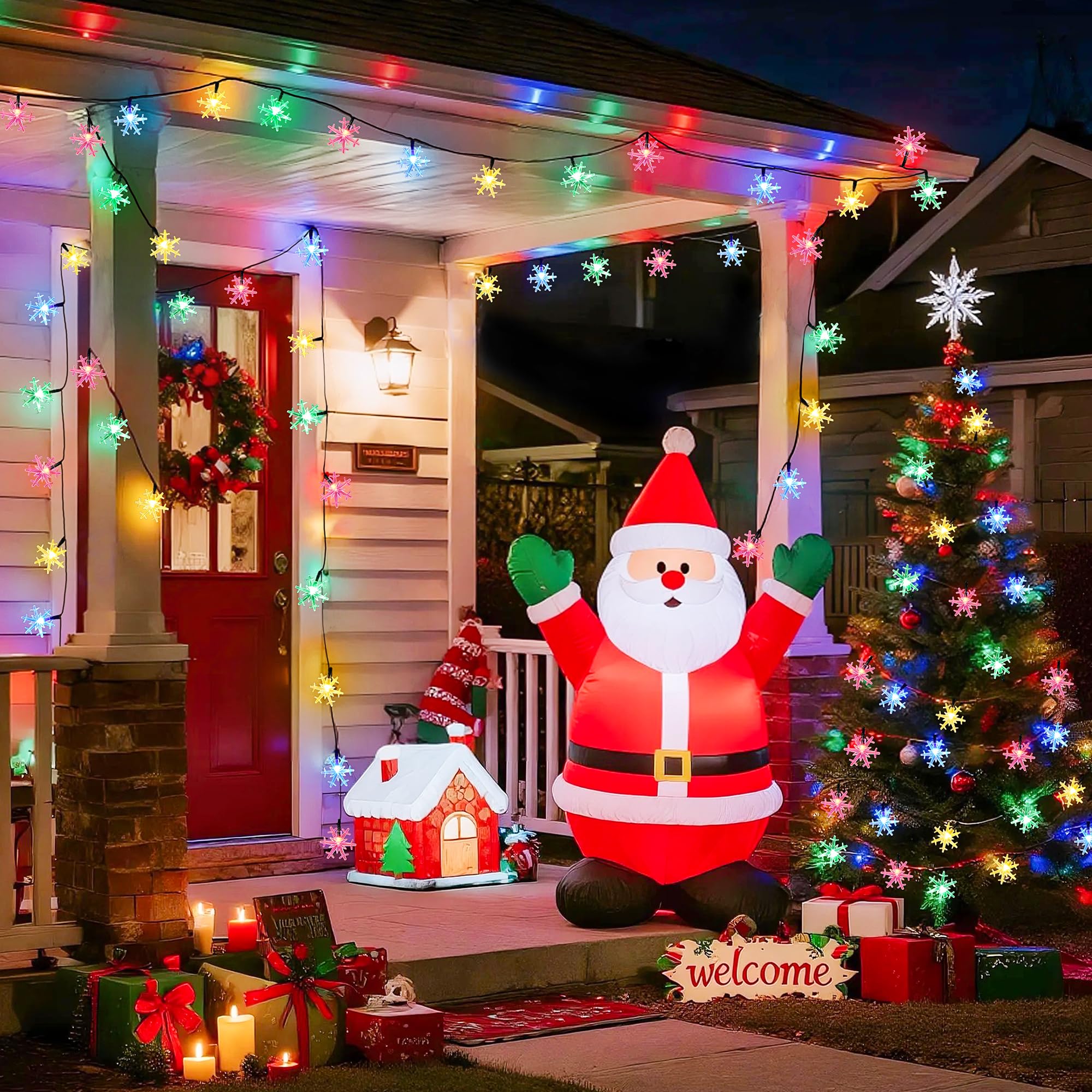 Jmexsuss Solar Snowflake Lights Outdoor Waterproof, 30.6Ft 50 Led Solar String Lights, 8 Modes Christmas Light For Outside Garde