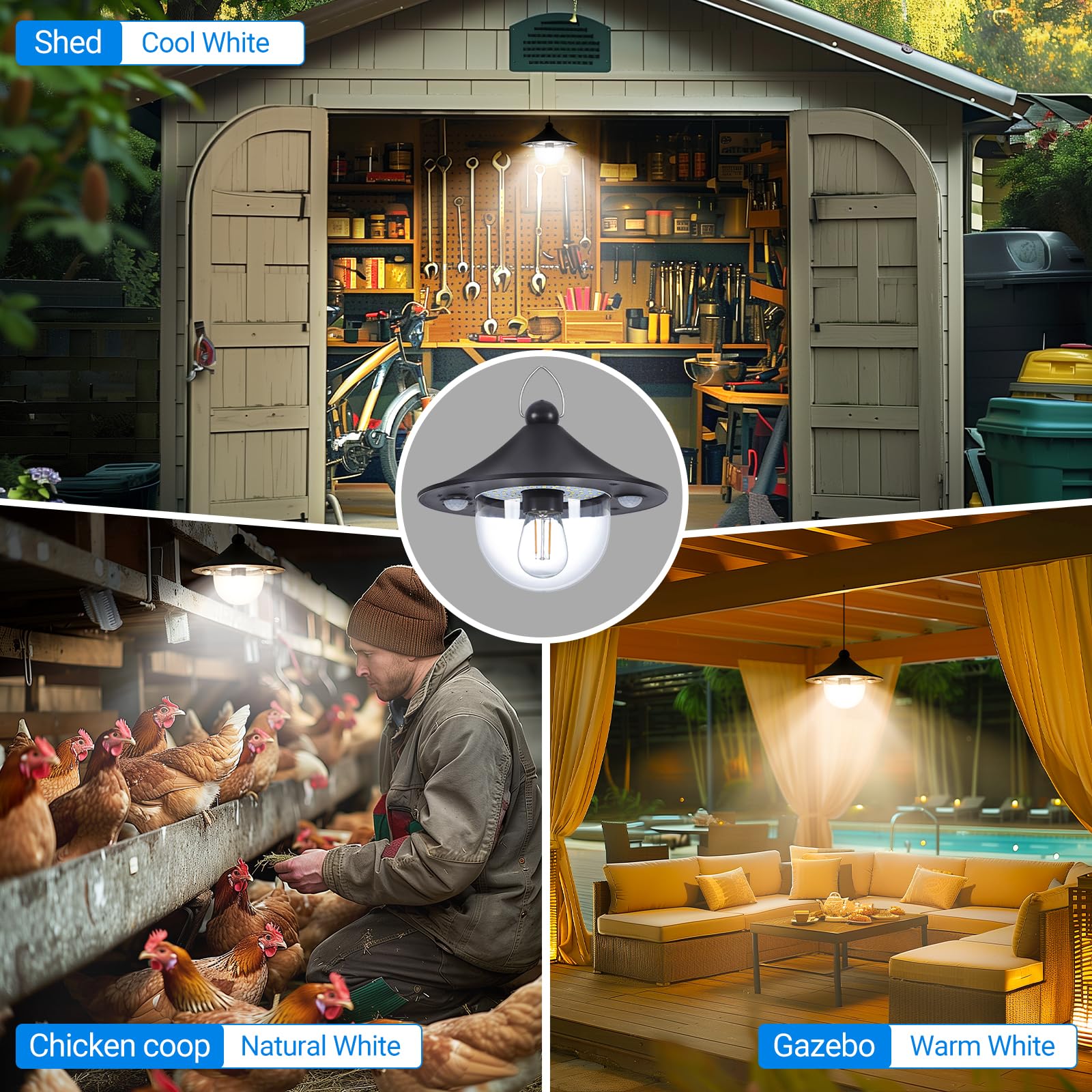 Ropelux Solar Shed Indoor Outdoor Lights With 3000Lm 5 Modes (Daytime Available) 3 Color Temperatures, Waterproof Solar Powered