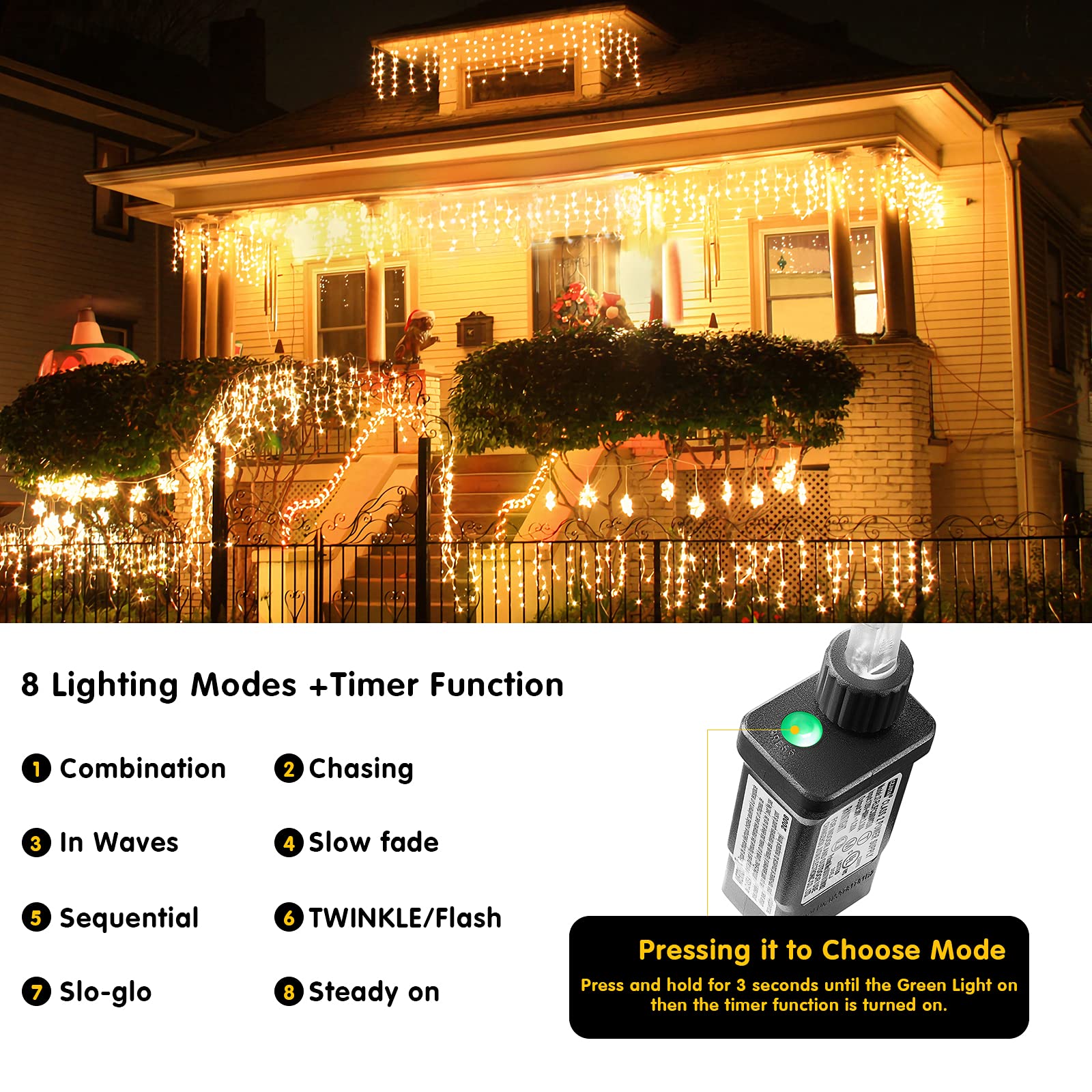 Led Christmas Lights Outdoor Christmas Decorations Hanging Lights 400Led 8 Modes 75 Drops, Waterproof Outdoor Indoor Fairy Christmas Lights For Party, Holiday, Wedding Decorations (Warm Light)