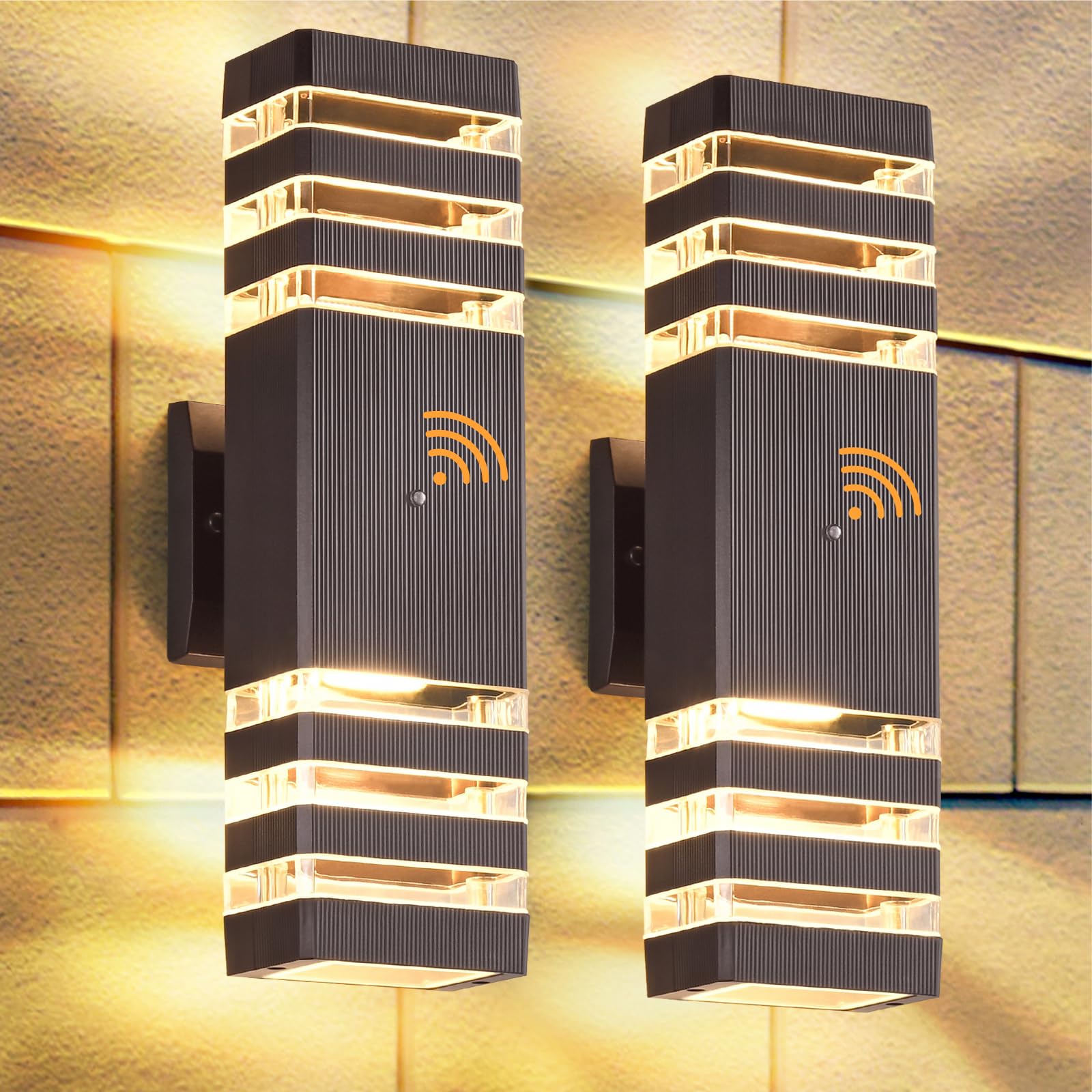 DASTOR Dusk to Dawn Wall Light Fixture, Modern Brown Aluminum Sconce, 3000K, 3 Layer-2Pack, Model DST-240404