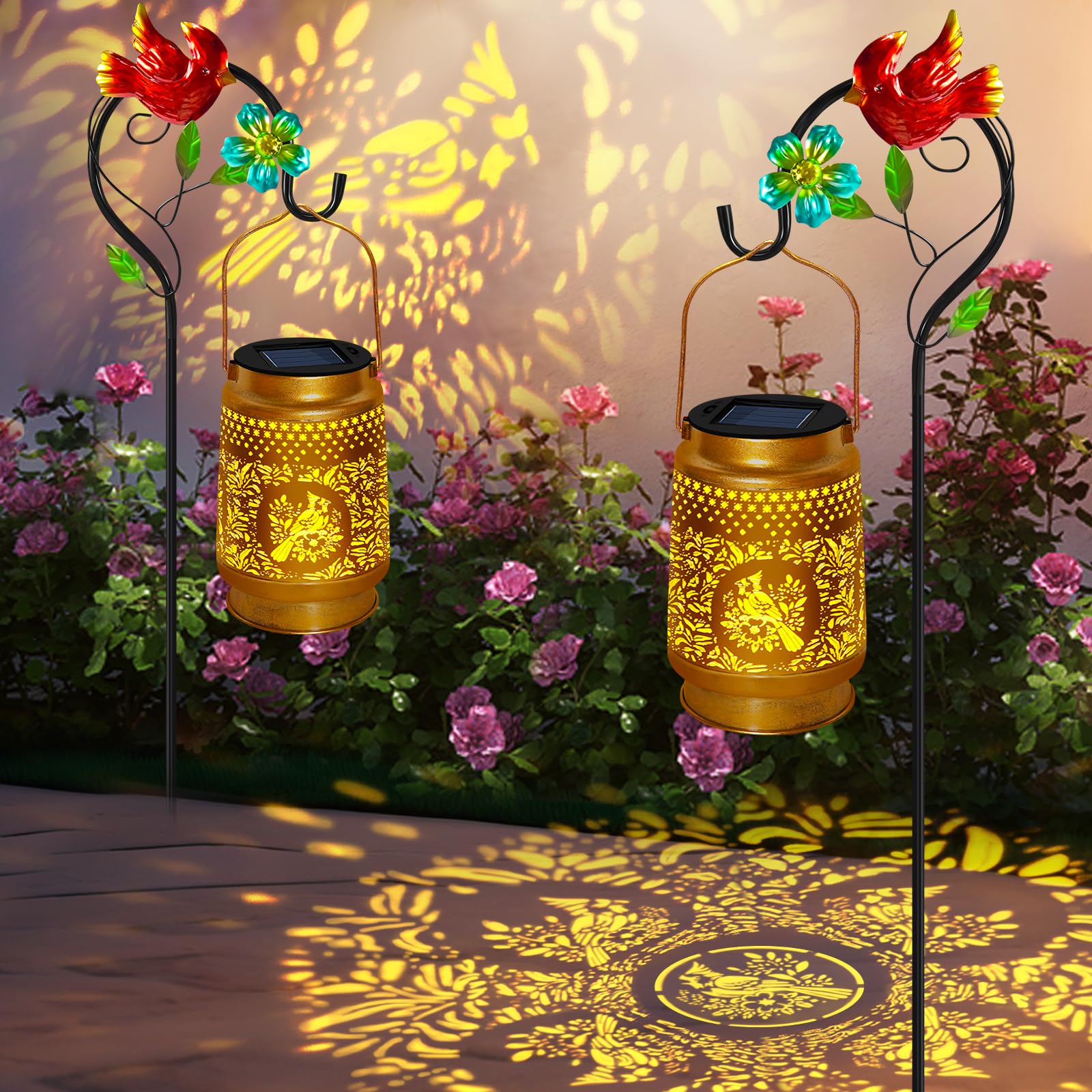 2 Pack Solar Lanterns Outdoor Waterproof,Cardinal Solar Lights Garden Decor Gifts for Mom Women Grandma Decoration Outside for Y