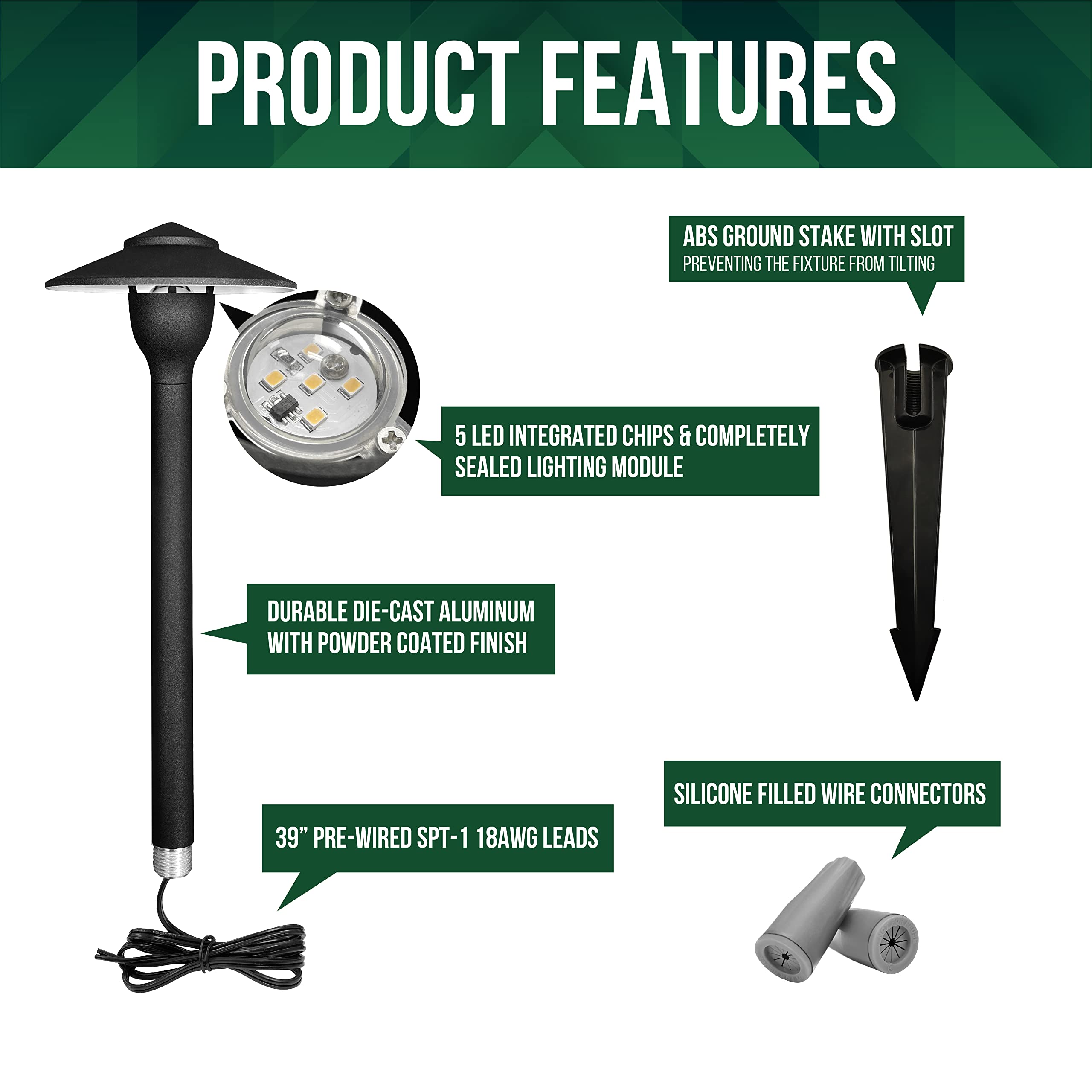 Gkoled 6-Pack Aluminum Pathway Lights, Low Voltage Led Landscape Path Light, 9-15V Ac/Dc Outdoor Walkway Lighting With 3W 3000K