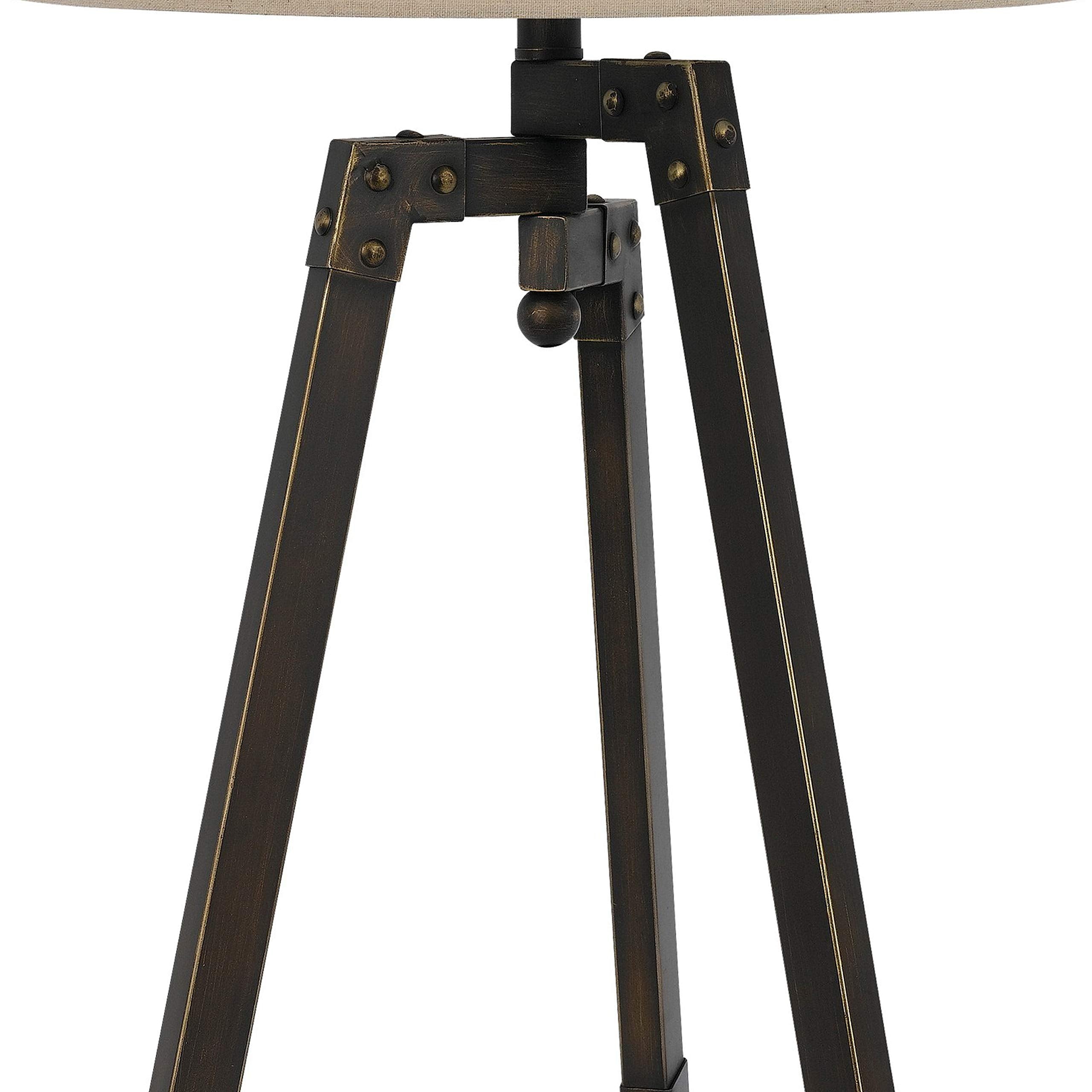 Benjara Metal Tripod Base Table Lamp With Fabric Drum Shade, Bronze And Beige