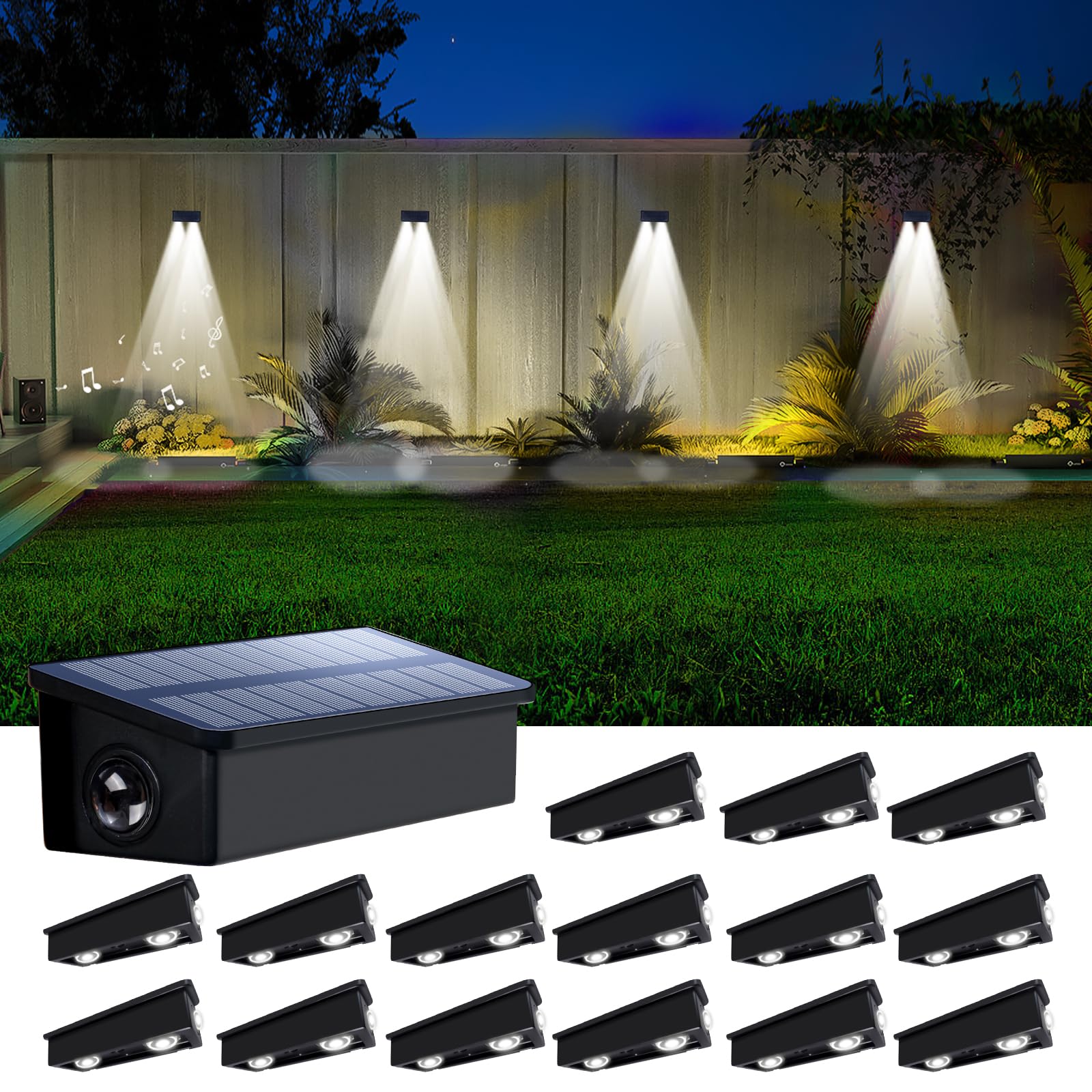 Solar Fence Lights Outdoor Waterproof LED Spot Lens for Step  Wall  Deck  Patio  Yard  Rail  Garage  Pool  Stair  Walkway  Garden Landscaping Enhanced Security Easy Install Cool White 16 pack