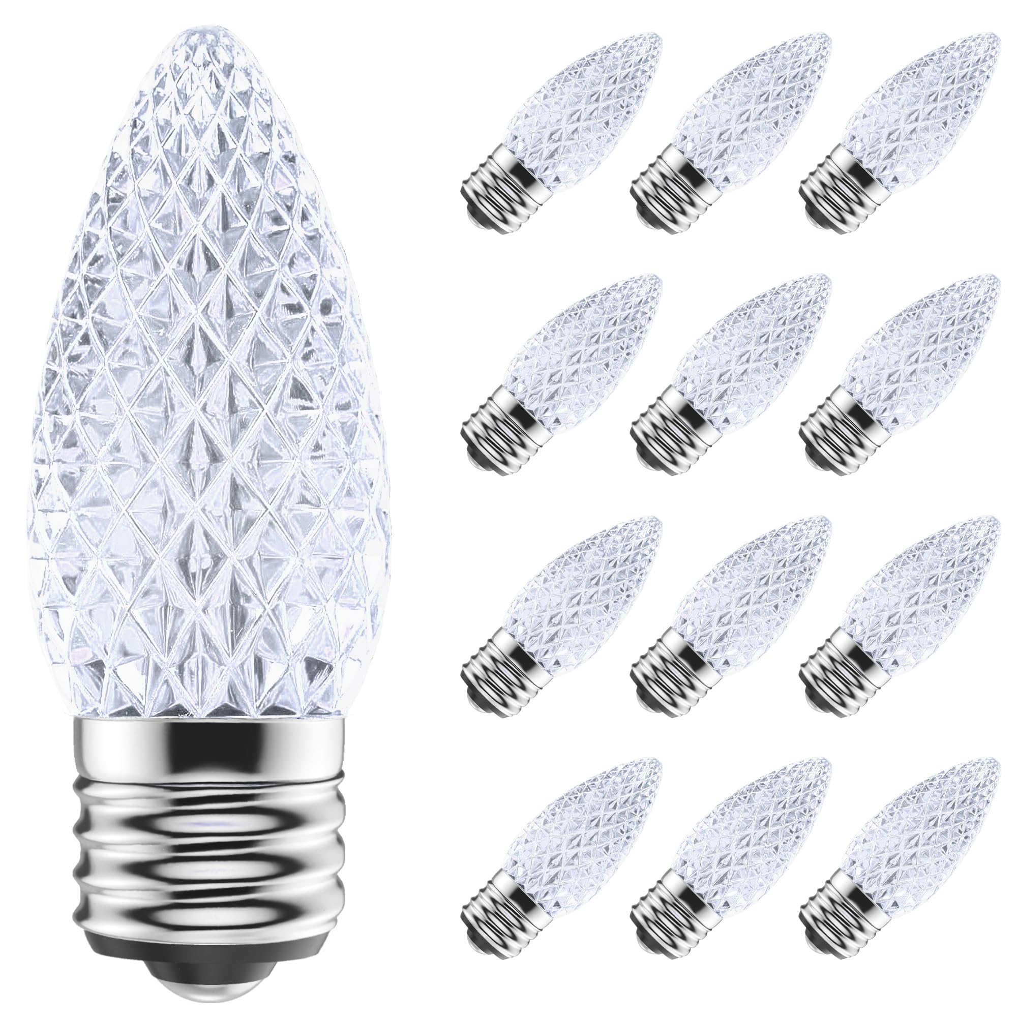 AJONIAM C9 Led Replacement Christmas Light Bulbs  50-Pack C9 Shatterproof Led Bulbs with E17 Candelabra Base for Christmas String Lights  Waterproof & Dimmable Christmas Village Bulbs - Cool White