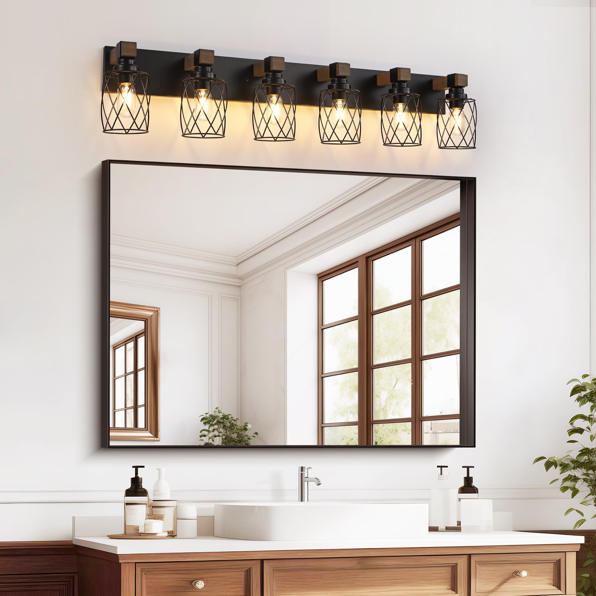 XvmBvm 6-Light Black Metal Farmhouse Bathroom Vanity Light, Rustic Over Mirror Fixture, Model X3015-3