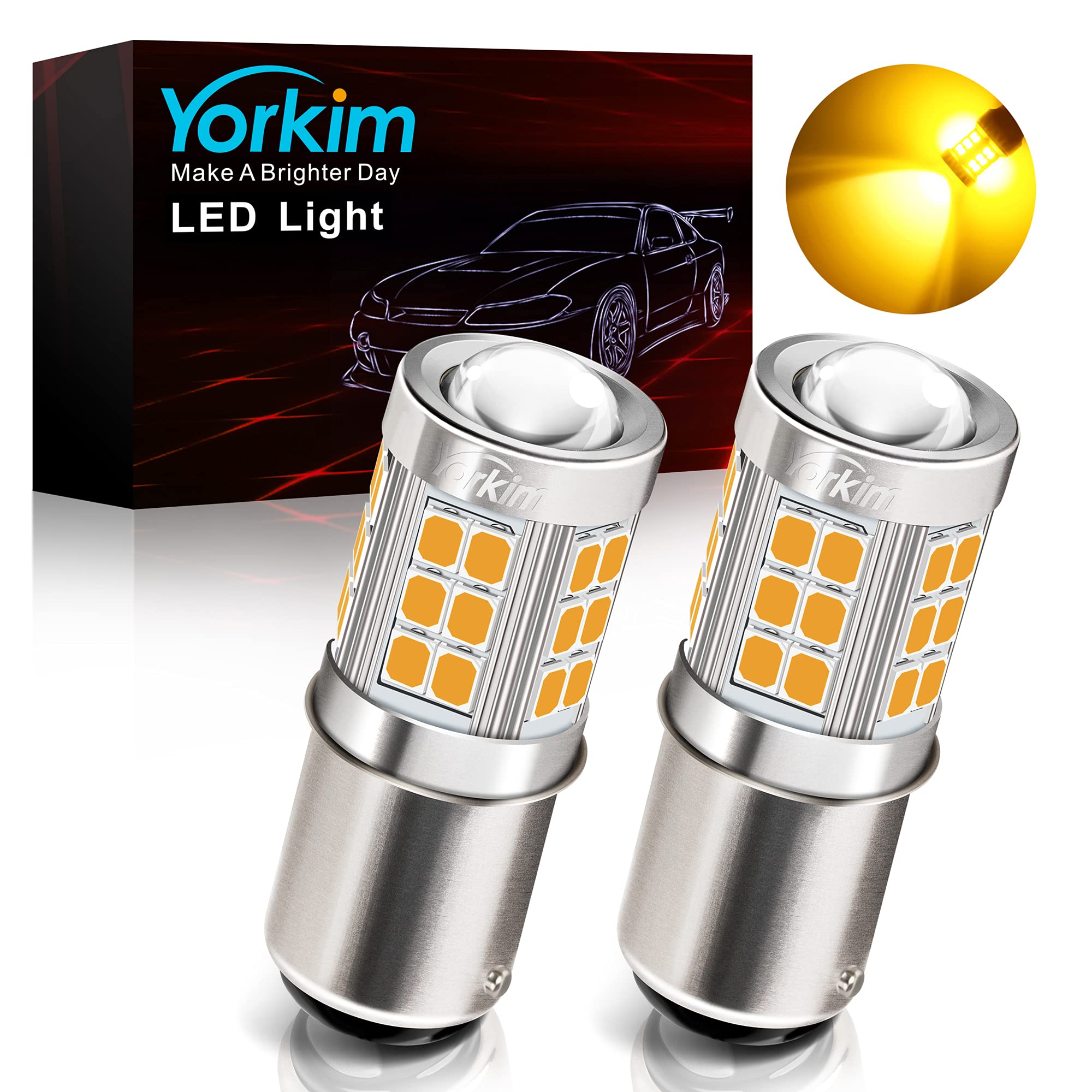 Yorkim 1157 Led Bulb Amber, 1157 Led Turn Signal Bulb, 2357 Led Bulb 2057 7528 Bay15D Replacement For Turn Signal Blinker Lights