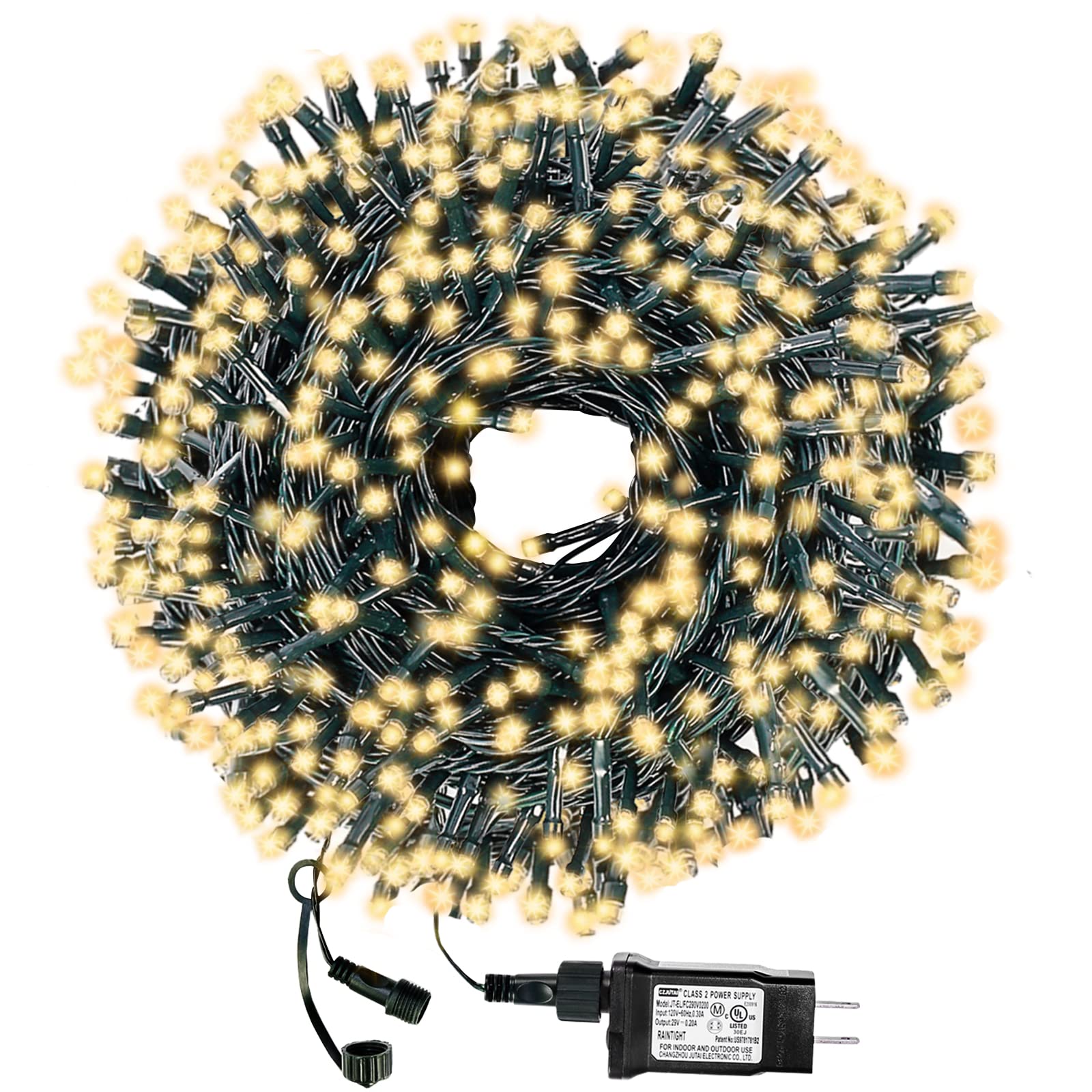 Decute 300LED Christmas String Lights, Waterproof, 105FT, Warm White, UL Certified, 8 Modes, Model JT-EL/FC290V0200