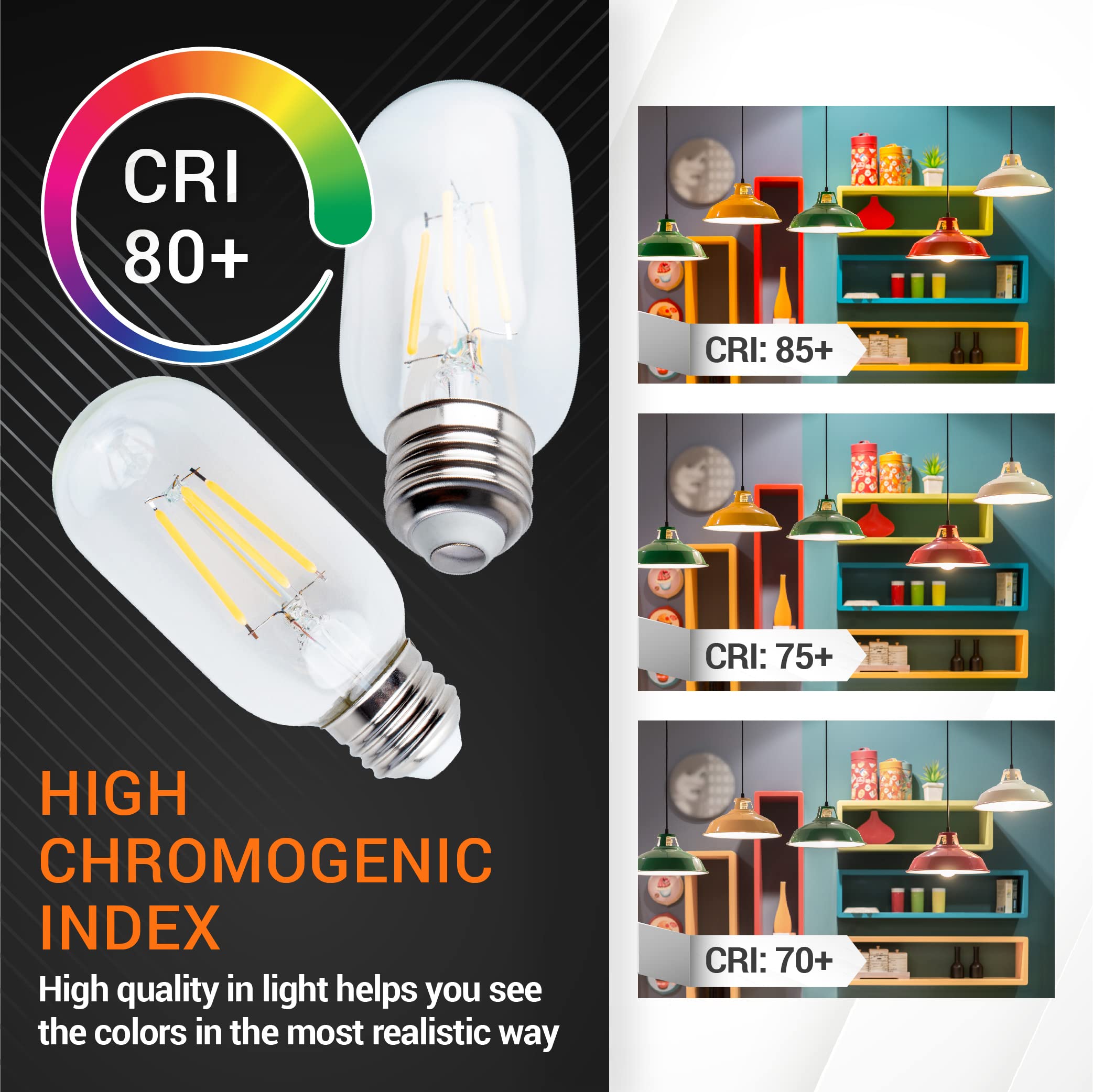 BlueStars T45 E26 Edison LED Light Bulb 5W 120V 2700K Warm White Clear Glass 3 Pack