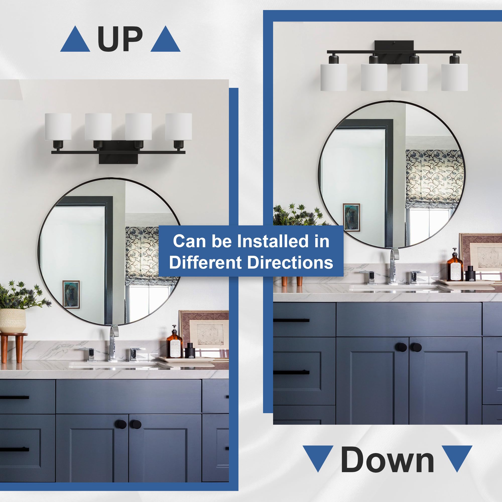 Black Vanity Lights For Bathroom, Anti-Rust 4-Light Bathroom Light Fixtures Over Mirror, Modern 24Inches Wall Sconces, Eye-Carin