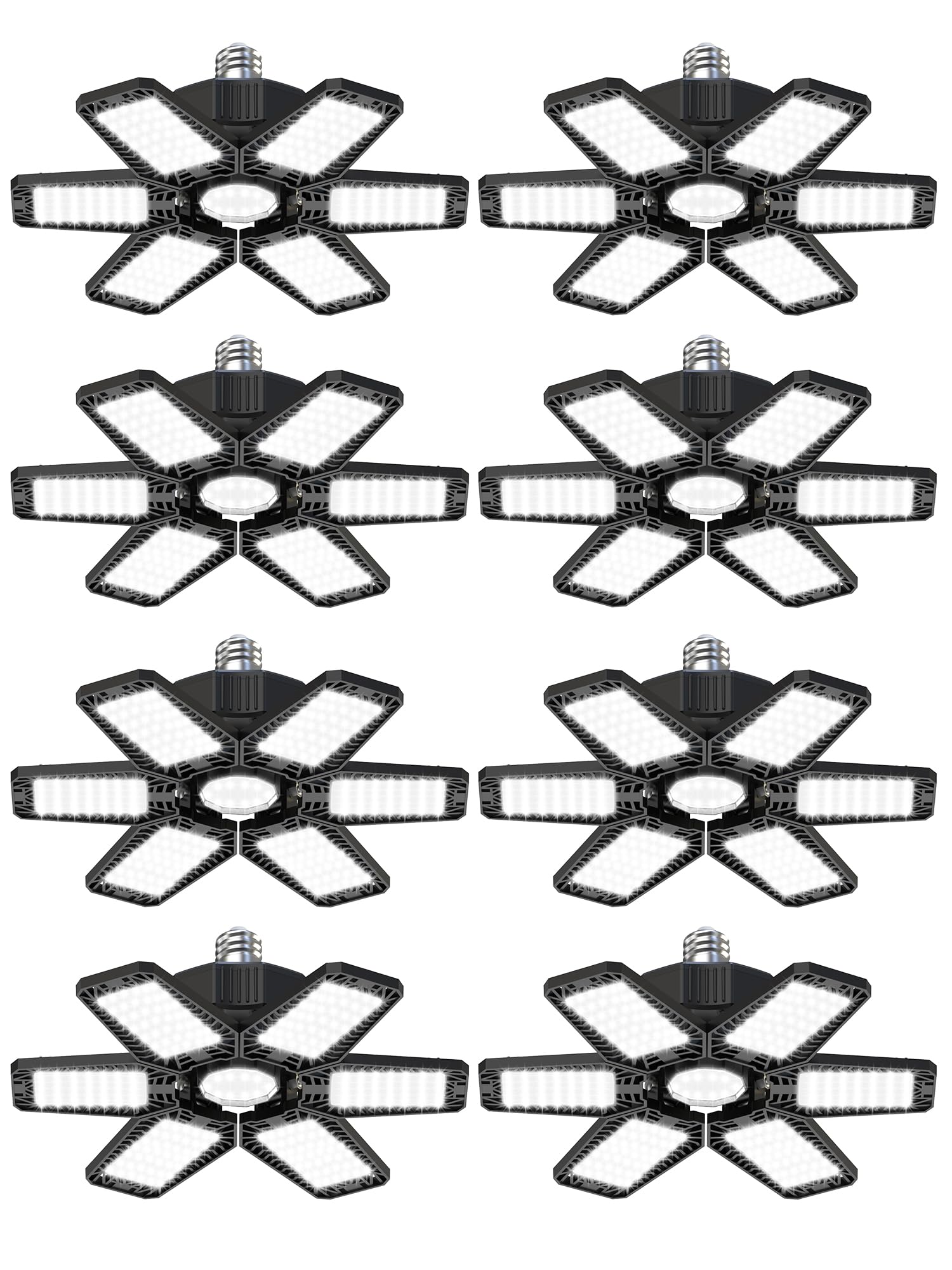 LED Garage Lights 8 Pack - 180W 18000LM Garage Lights Celling Led with 6 Adjustable Panels, 6500K Daylight Deformable Garage Lig