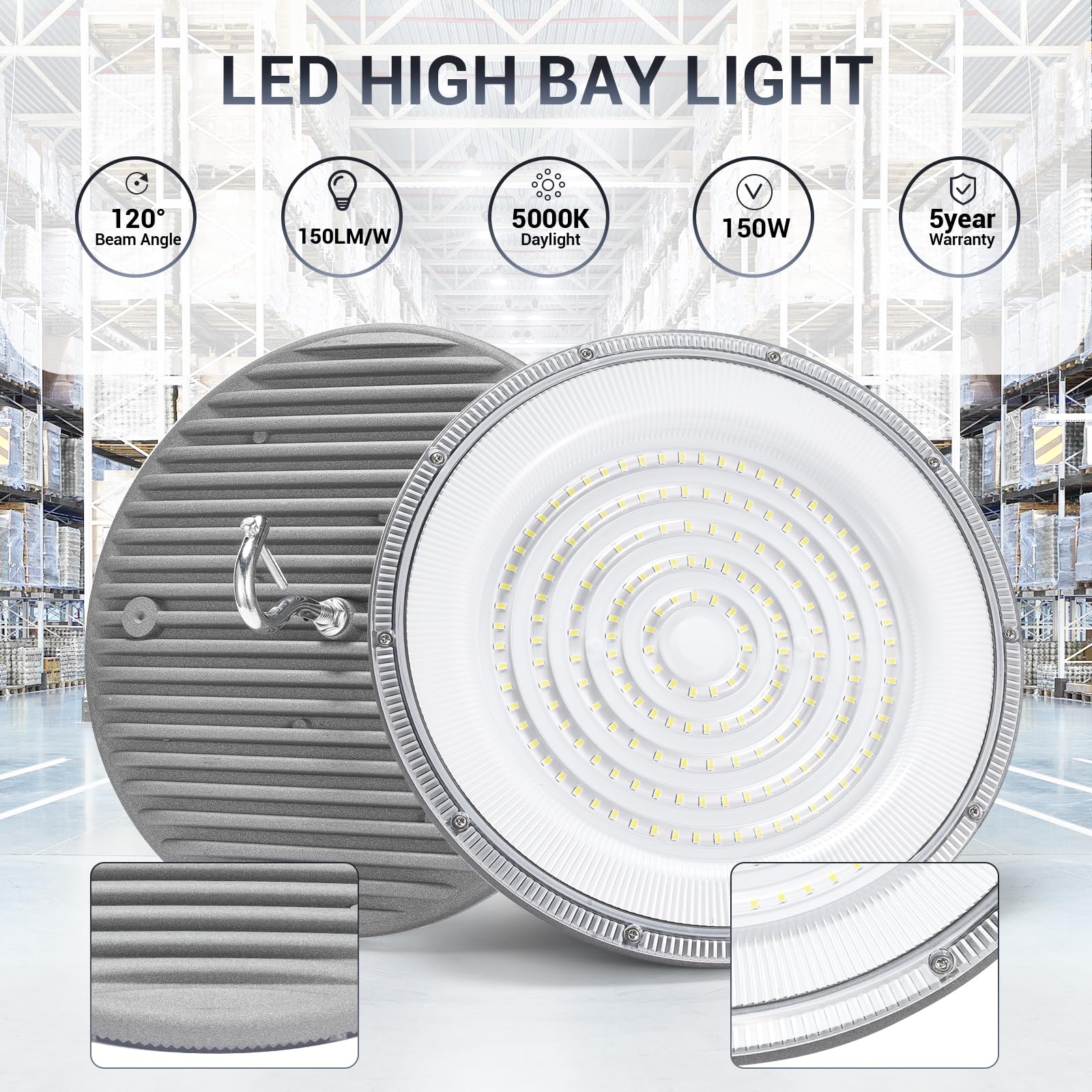 Xycn 10 Pack 150W Ufo Led High Bay Light,120Vac,5000K Daylight Commercial Bay Lighting,Ip66 Waterproof,21050Lm,650W Mh/Hps With