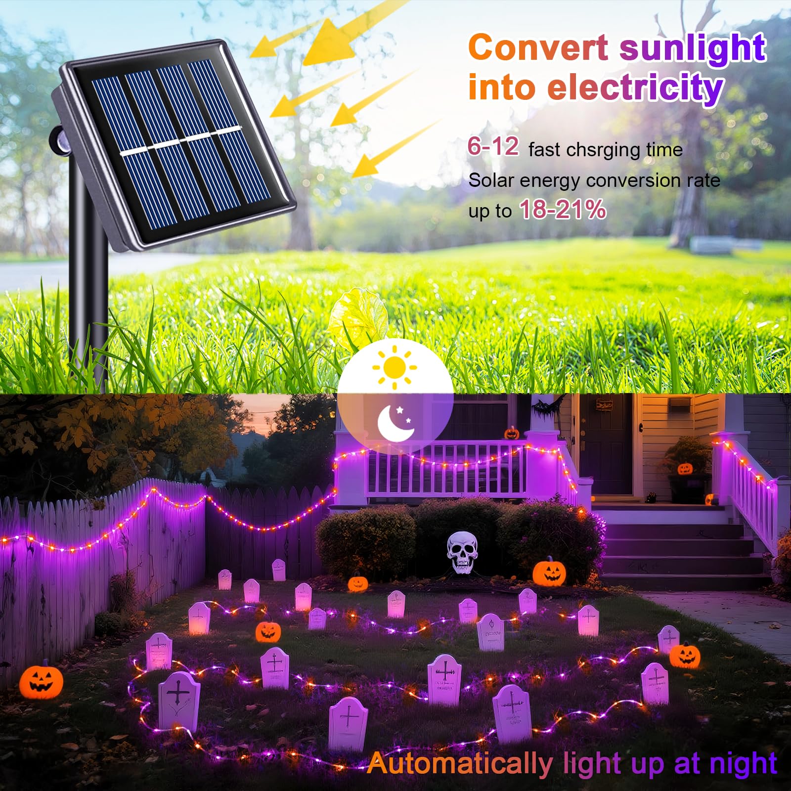 Jmexsuss Orange Purple Halloween Solar Lights  66 Ft 200 Led Purple Rope Lights Outdoor Waterproof  Orange Christmas String Lights For Halloween Fall Party Tree Christmas