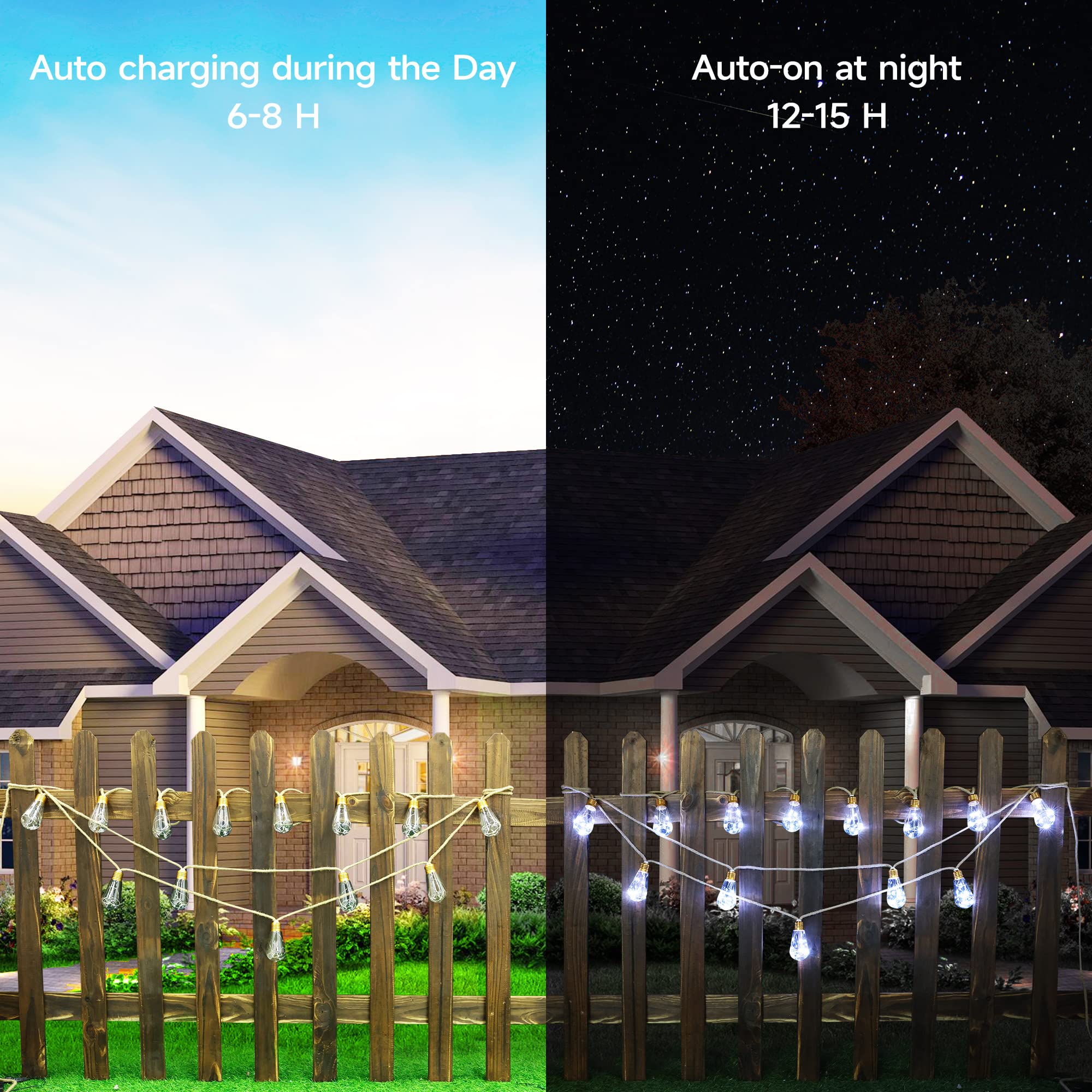 Solar Outdoor String Lights, 20Ft Vintage Rope Hemp Solar Patio Lights, Waterproof White Solar Powered String Lights With 8 Mode