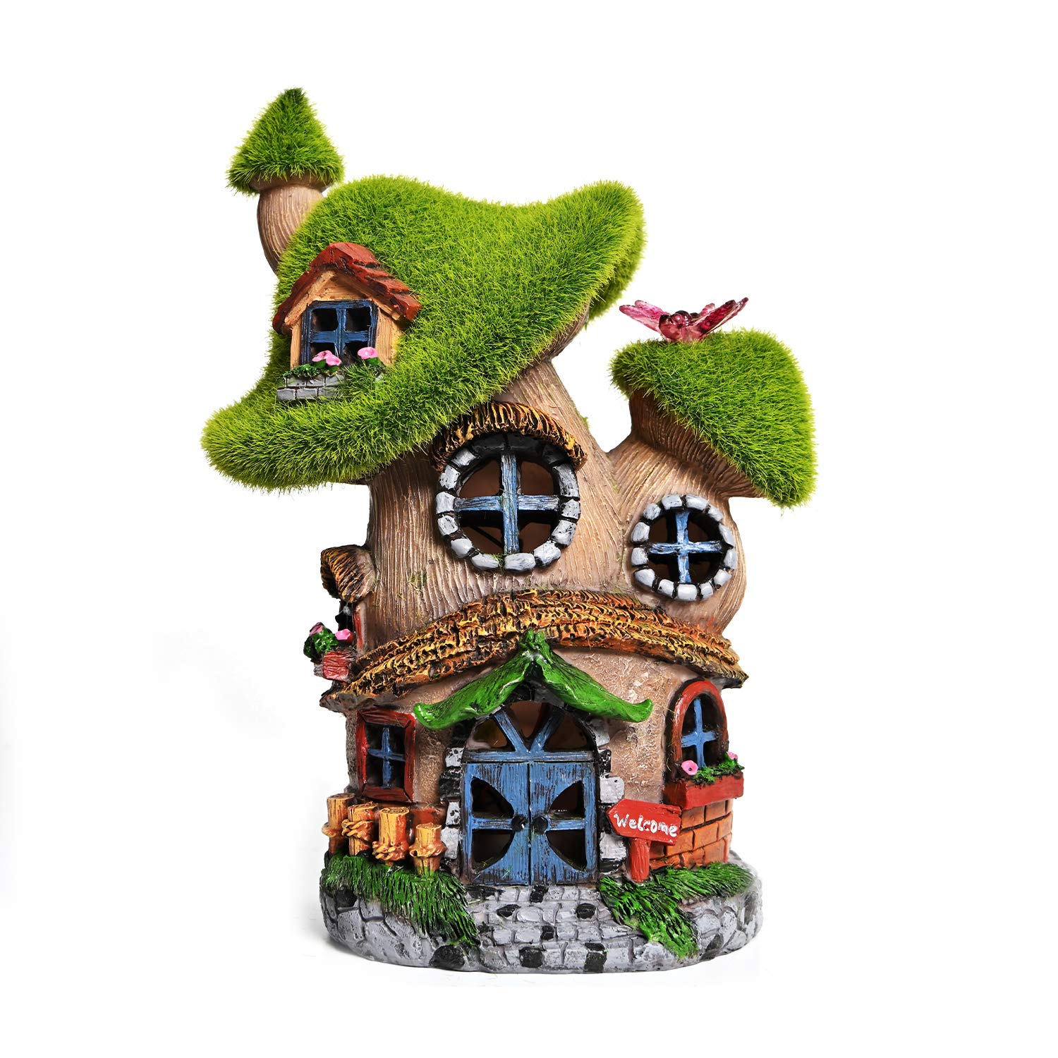 ASAWASA Flocked Mushroom Fairy Garden House with Solar Light, Resin Decor, Color: Mushroom House 2