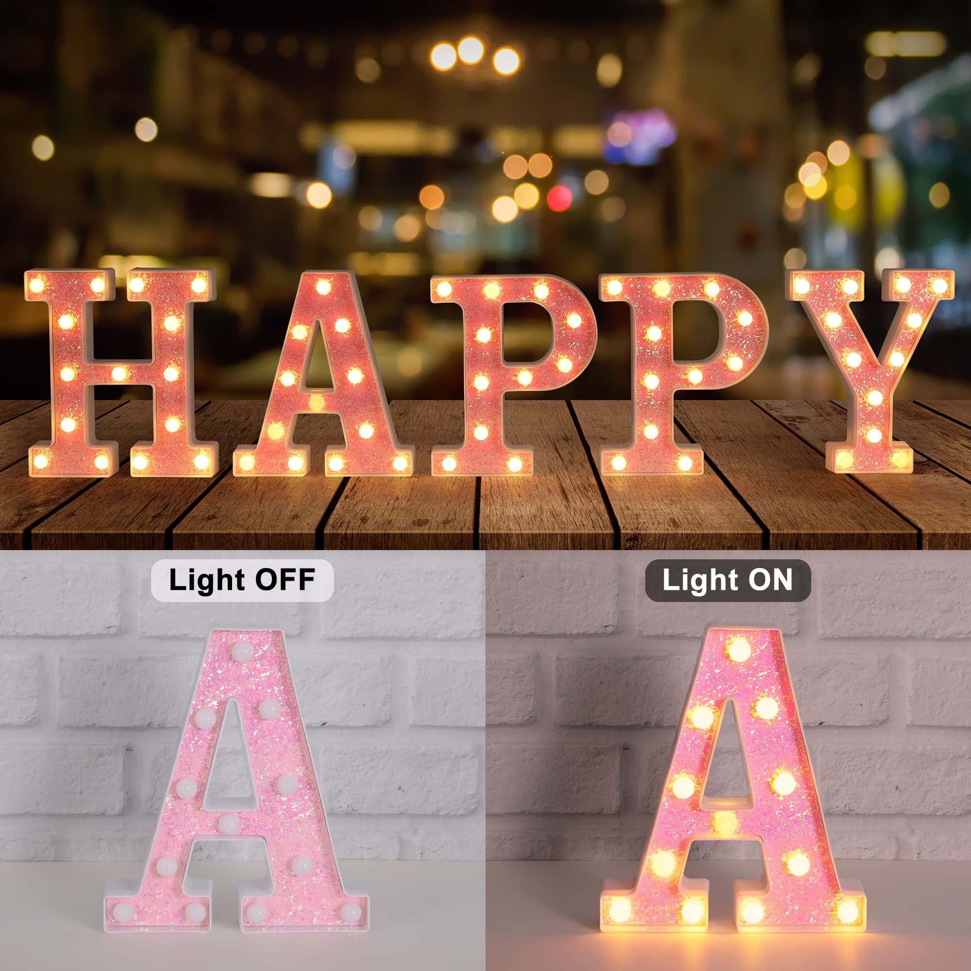 Foaky Led Letter Lights Sign Light Up Pink Letters Glitter Alphabet Letter Sign For Night Light Wedding/Birthday Party Battery Powered Christmas Lamp Girls Gifts Home Bar Decoration(X)