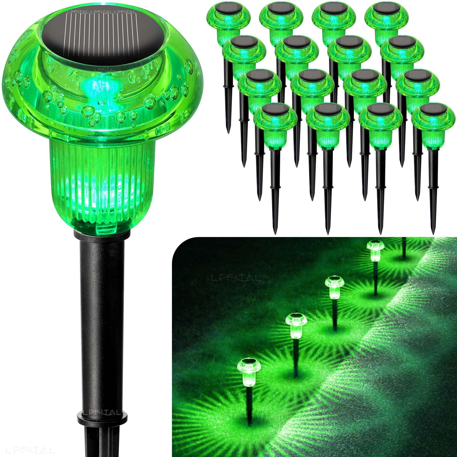 Lffital Halloween Solar Lights Outdoor 8 Pack Green Solar Pathway Lights Outdoor Mushroom Led Waterproof Lighting Stake For Outside  Yard  Path  Garden  Lawn  Patio  Landscape Decorations