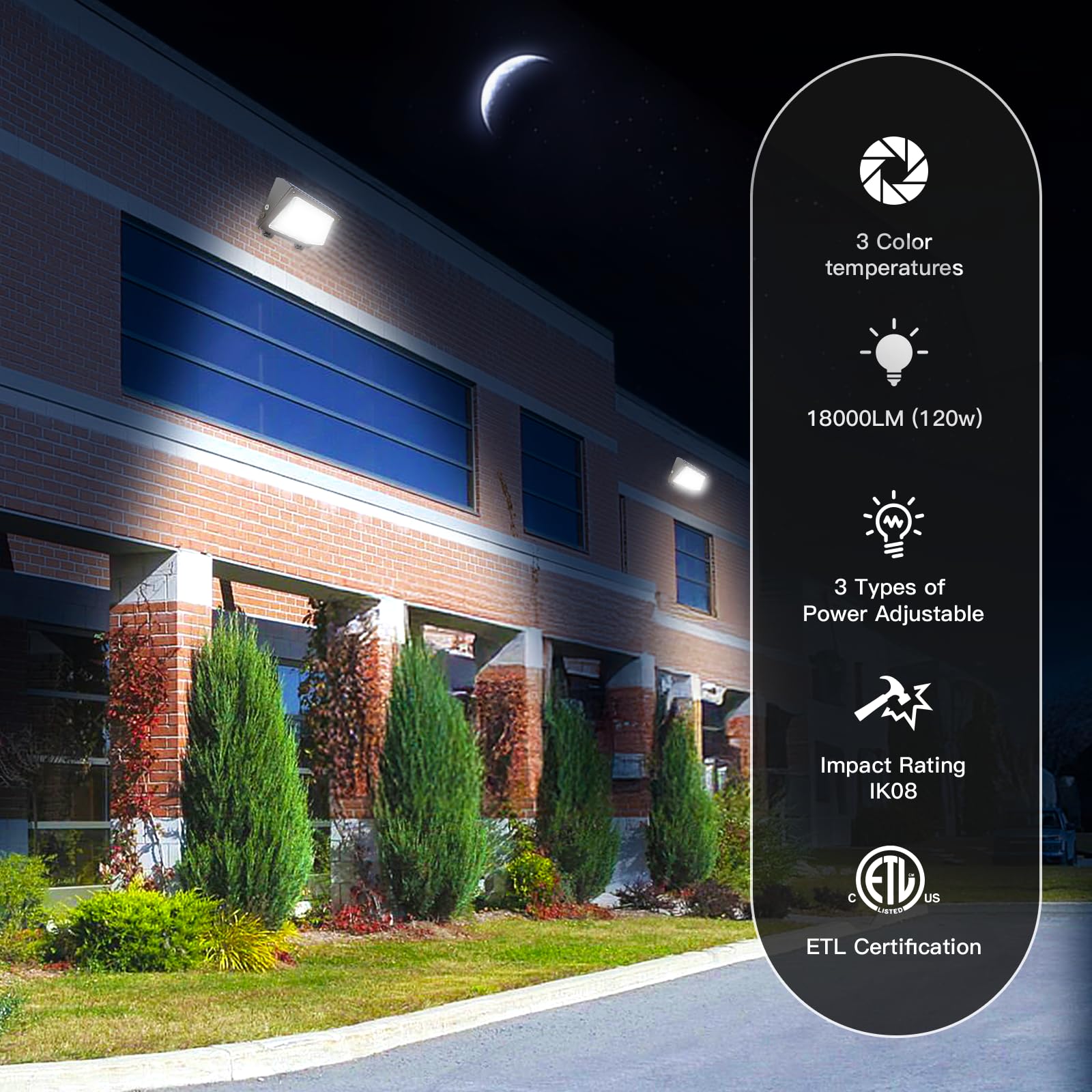 Jtt Led Wall Pack Light 120W/96W/72W With Dusk To Dawn Photocell, 18000Lm 6000K/5000K/4000K Cct Ip65 Waterproof Wallpack Lights