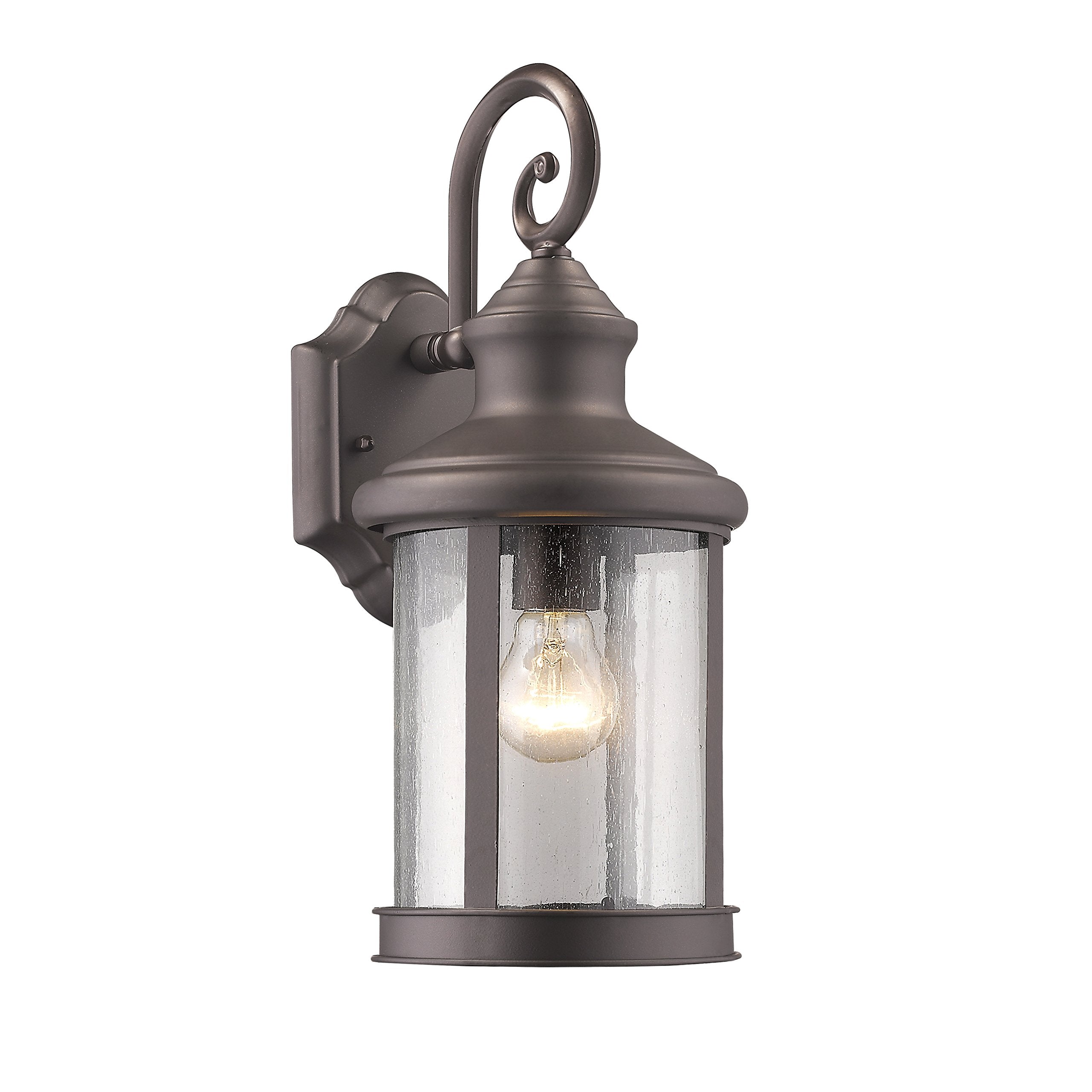 CHLOE Galahad Outdoor Wall Sconce, 1 Light, 16in Height, Rubbed Bronze, Glass, Model CH22049RB16-OD1