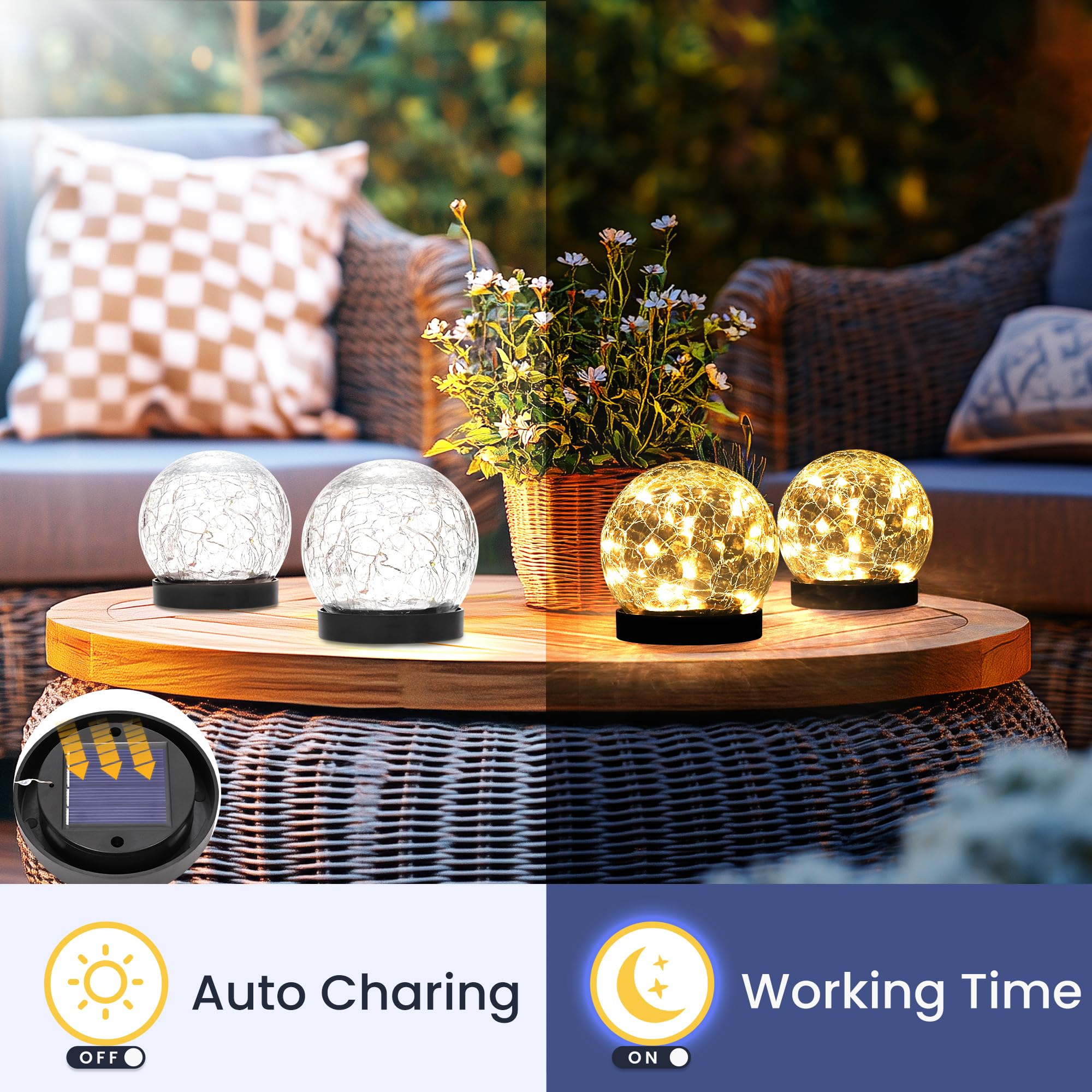 PATIOPIA Solar Globe Lights Outdoor, Waterproof  ed Glass Ball, Warm White, 4 Pack, Model 9318