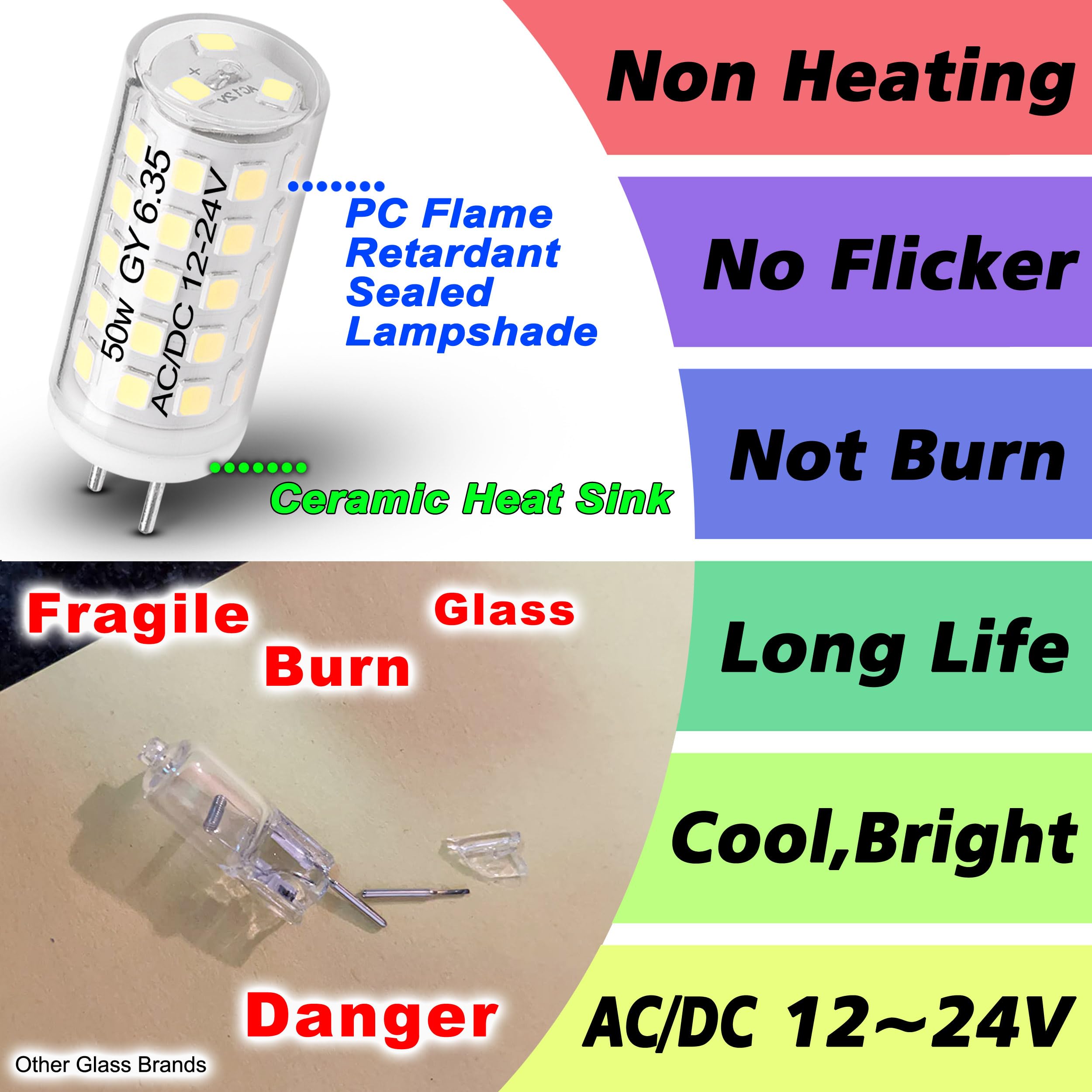 Heifymi Ac/Dc 12-24V 5W G6.35 Led Bulb Daylight White 6000K G6.35/Gy6.35 Bi-Pin Base Jc Type Led 50W Halogen Replacement Bulb Fo