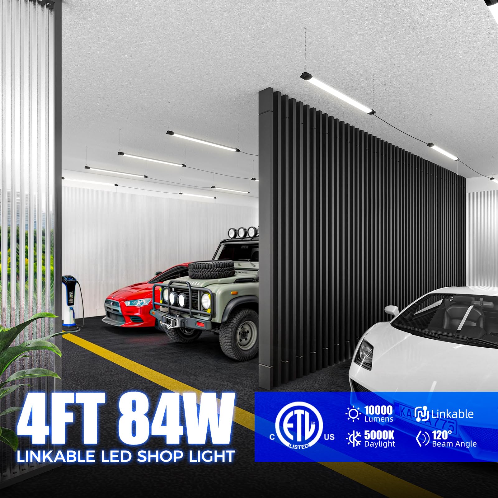 Barrina Bs84 Led Shop Lights For Workshop 4Ft, 84W, 10000Lm, 5000K Utility Shop Lights, Pull Chain On/Off, Hanging Or Flush Moun