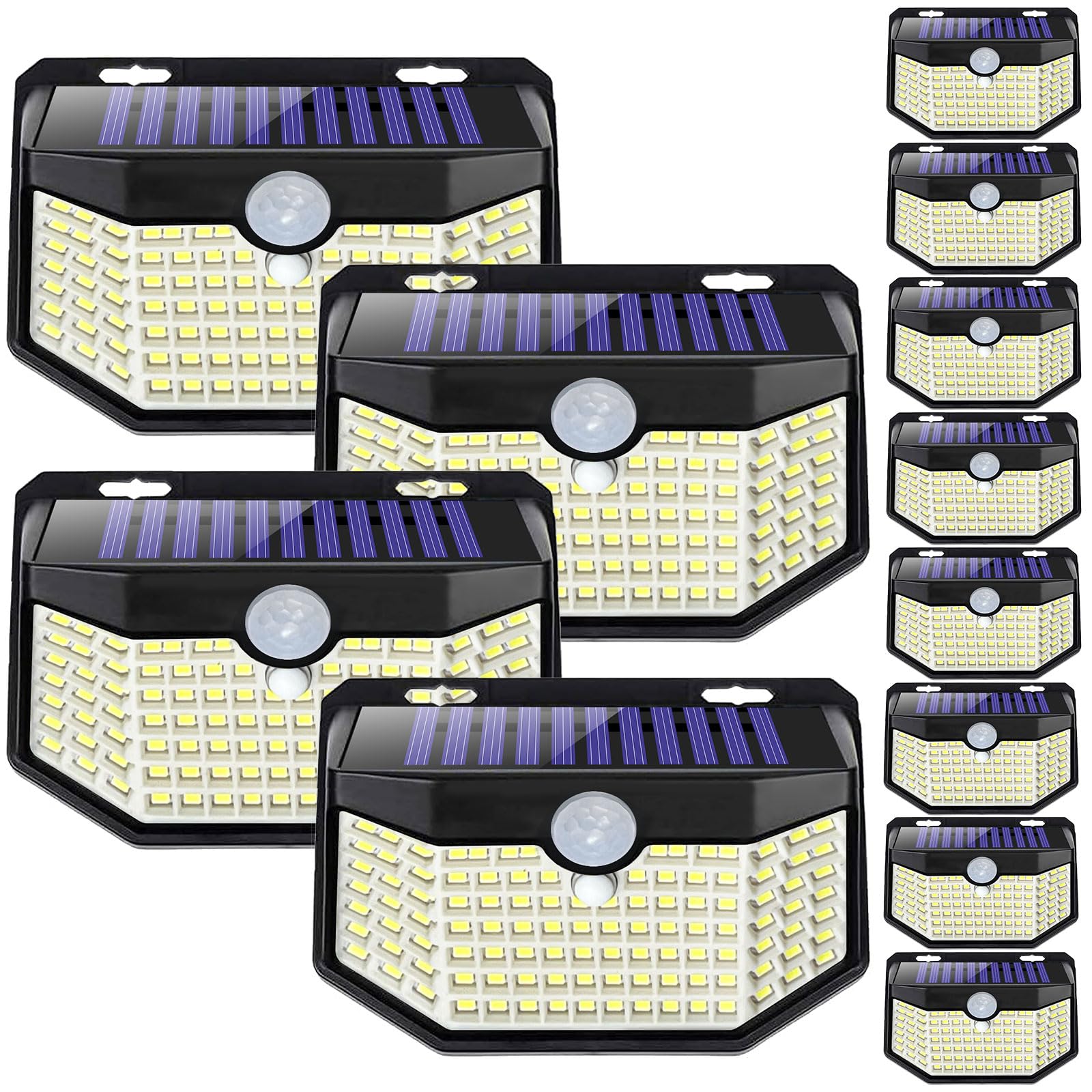 Hmcity 120 Led Outdoor Solar Lights With Motion Sensor And 3 Lighting Modes  Ip65 Waterproof Wide Solar Wall Lights Ideal For Garden Patio Yard (Front Button 12Packs  Daylight White)