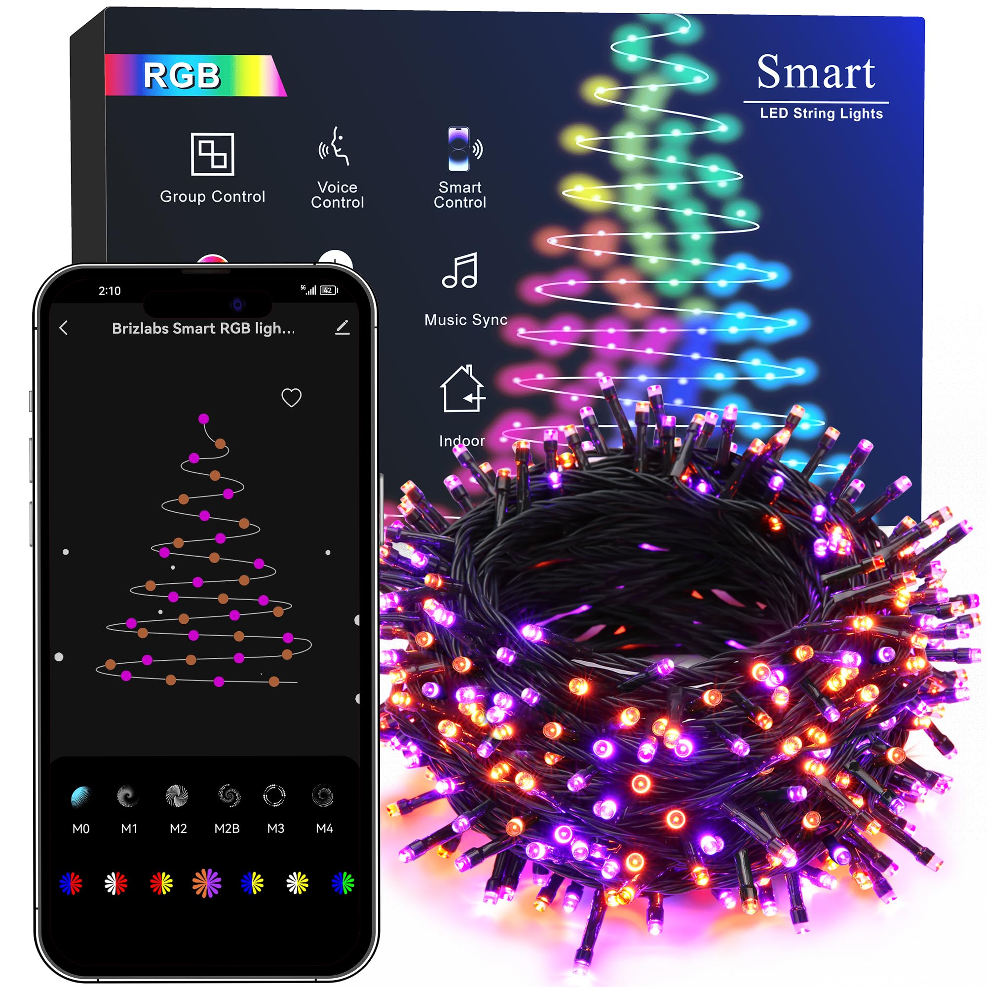 Brizled Smart WiFi Christmas Lights, 99ft 300 LED Smart Color Changing Halloween Lights APP Control, RGB Christmas Tree Light Wo