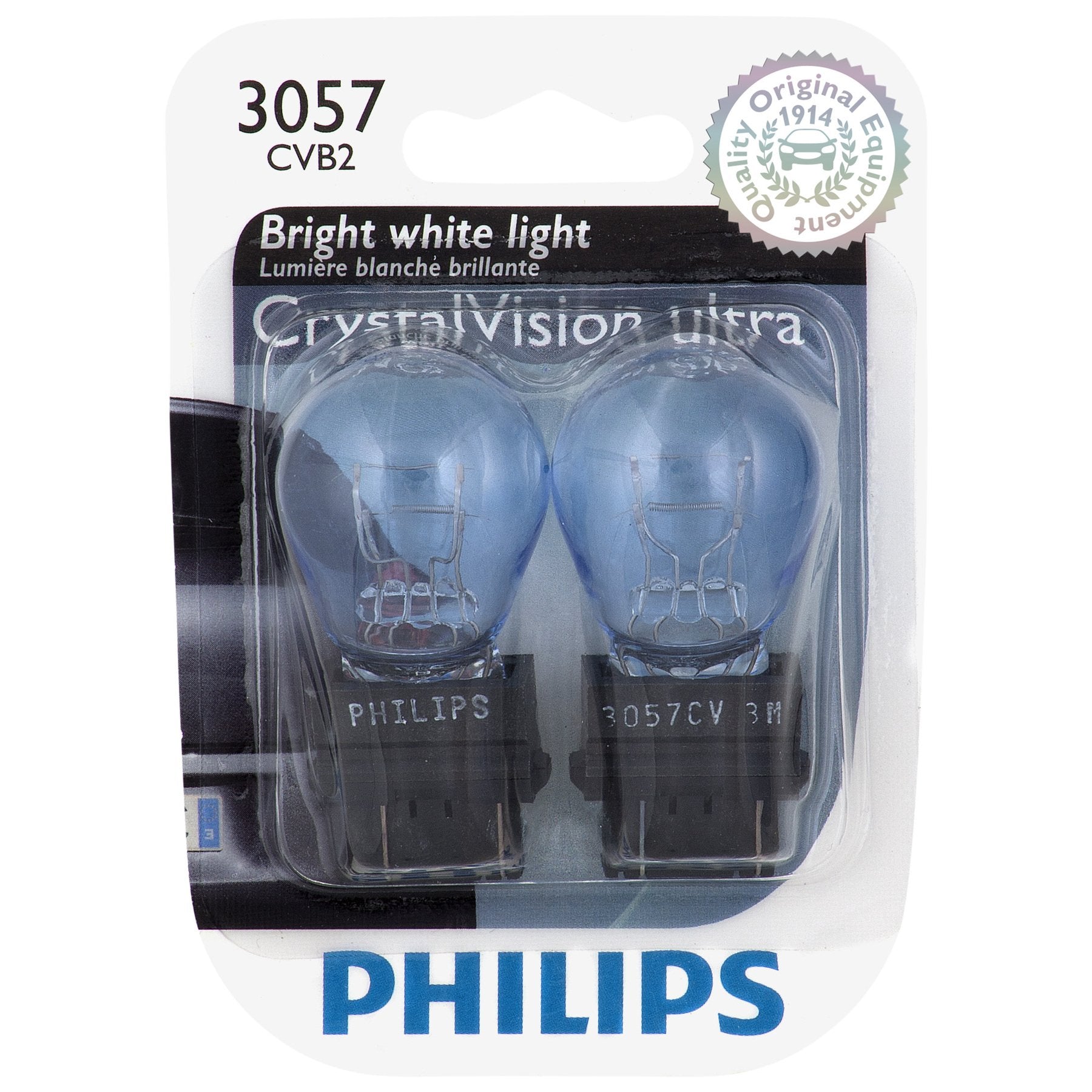 Philips 3057CVB2 Miniature Bulb, 2 Pack, CrystalVision Ultra, Glass, White