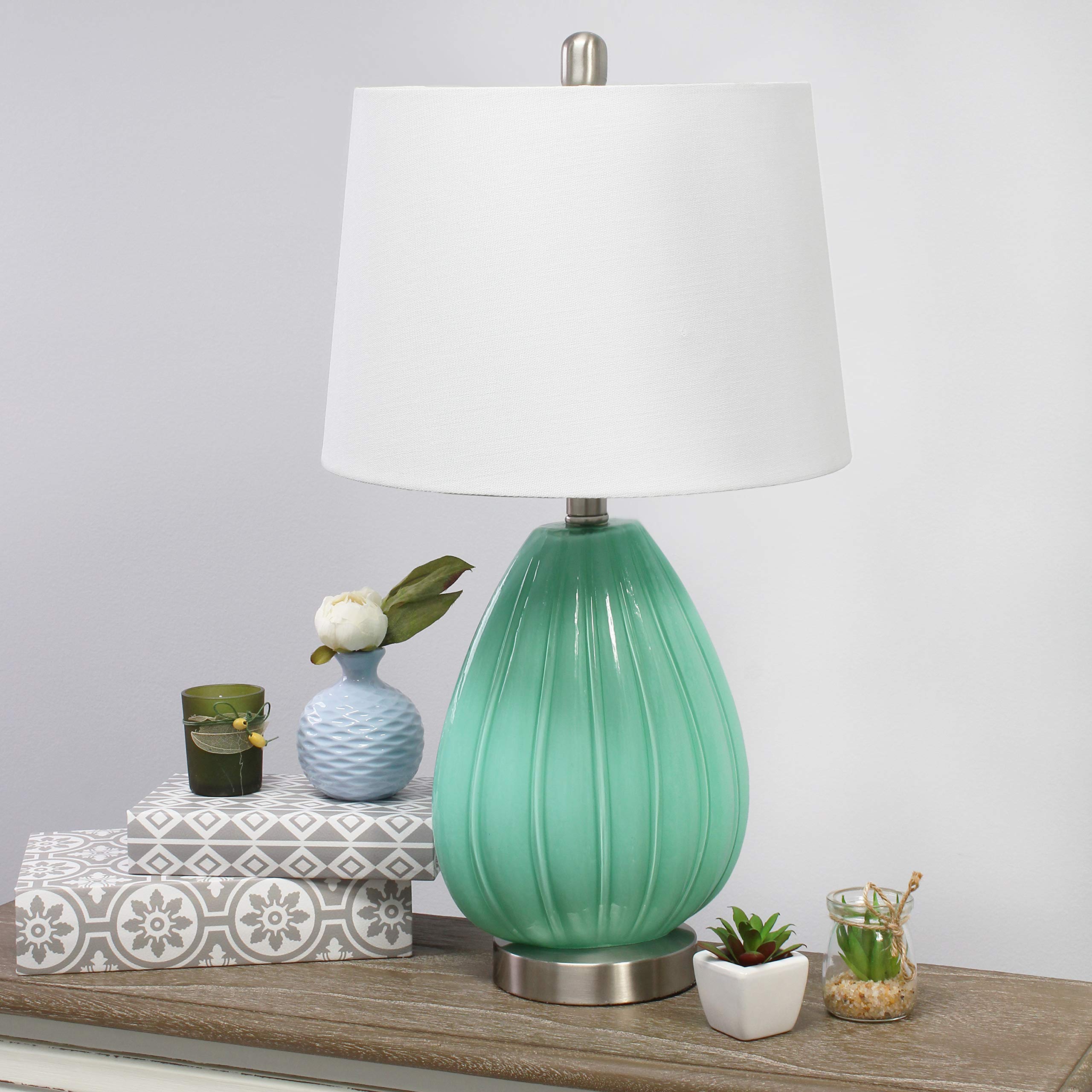 Elegant Designs Seafoam Creased Table Lamp With Fabric Shade - Stylish Glass Lighting