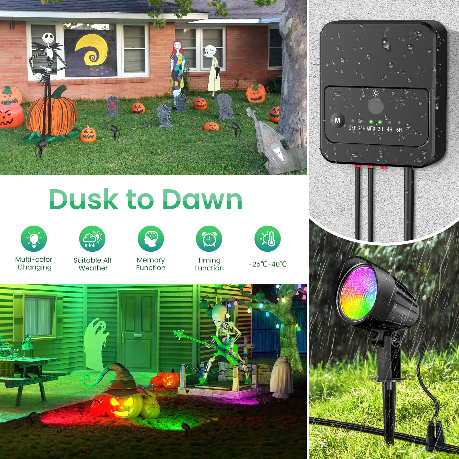 Zzxx 15W Rgbw Low Voltage Landscape Lighting Color Changing Spotlight Outdoor Ip66 Waterproof Led Landscape Light Photocell Sensor With Remote Control For House Garden Yard Tree (Ac/Dc 12V-24V 4 Pack)