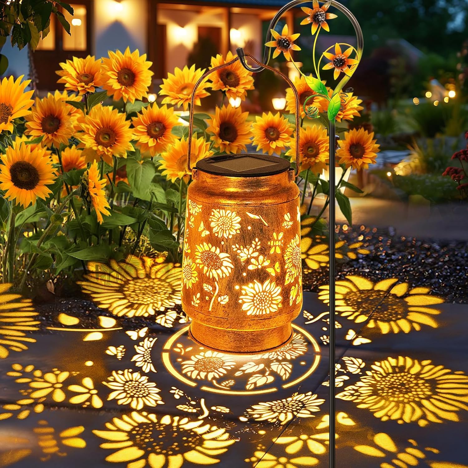 Sunflower Solar Lanterns Outdoor with Shepherd Hook, Birthday Gift Mothers Day Gift for Women Mom Grandma Wife Daughter, Waterpr