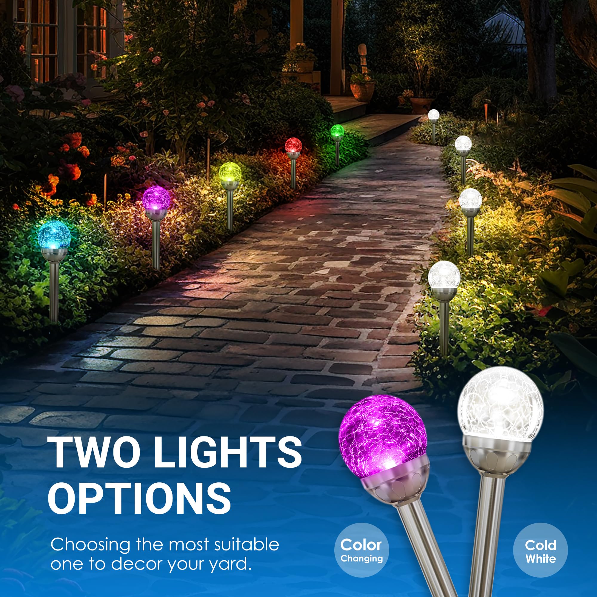 Solpex Solar Garden Lights Outdoor, 3 Pack Multi-Color Changing&White 2 Modes Solar Powered Glass Ball Garden Lights Waterproof