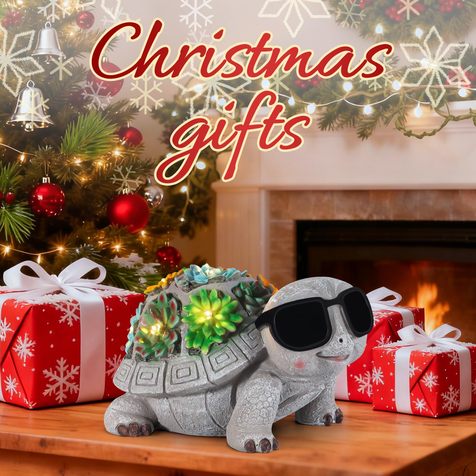 Pawatee Solar Garden Turtle Statue with Succulent & LED Lights, Gray, 7.48x4.92x4.72in - Unique Outdoor Decor for Patio & Lawn