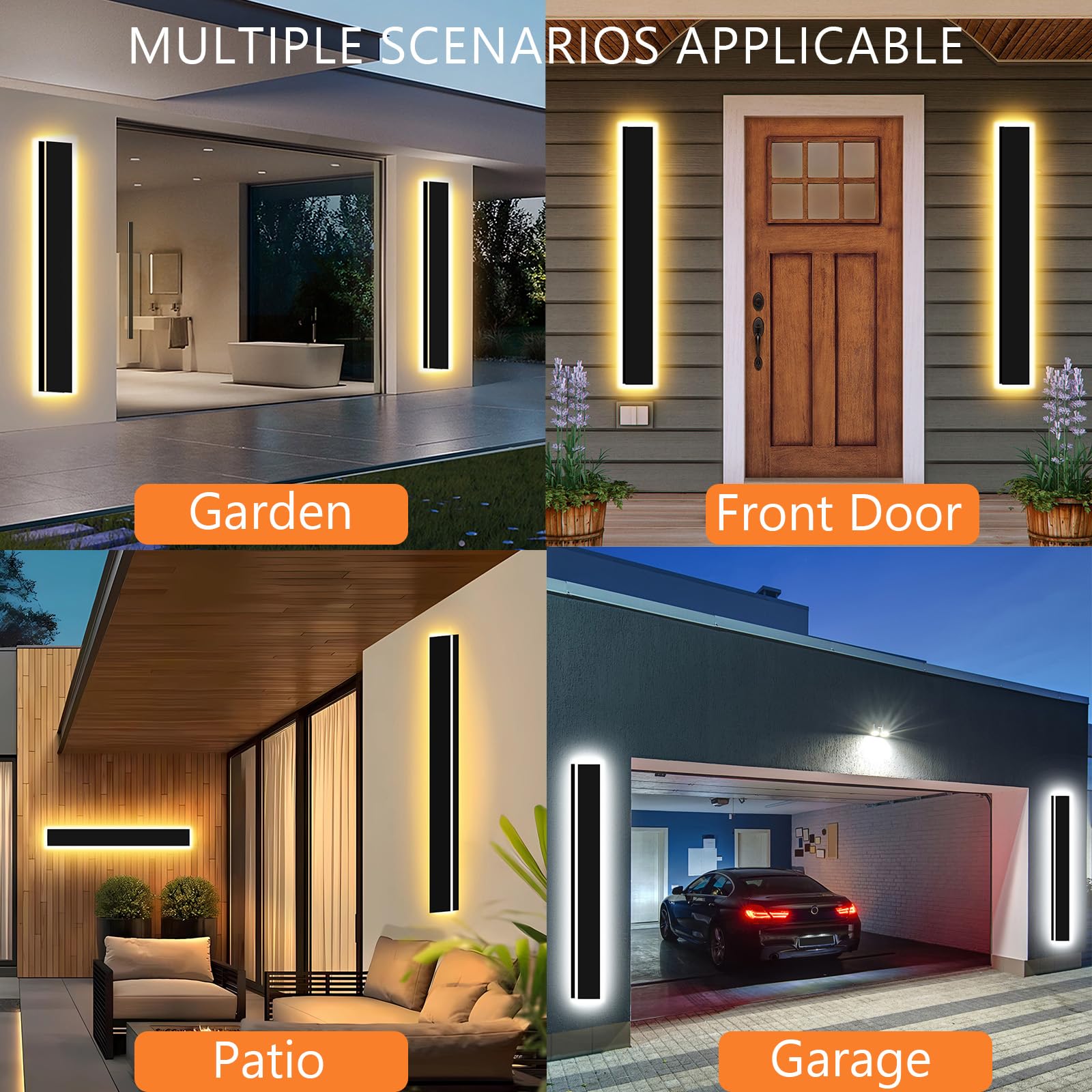 Levxhotty 39&quot; Dimmable Outdoor Wall Lights 2Pcs, Waterproof Ip65 Metal Sconces For Garage & Door