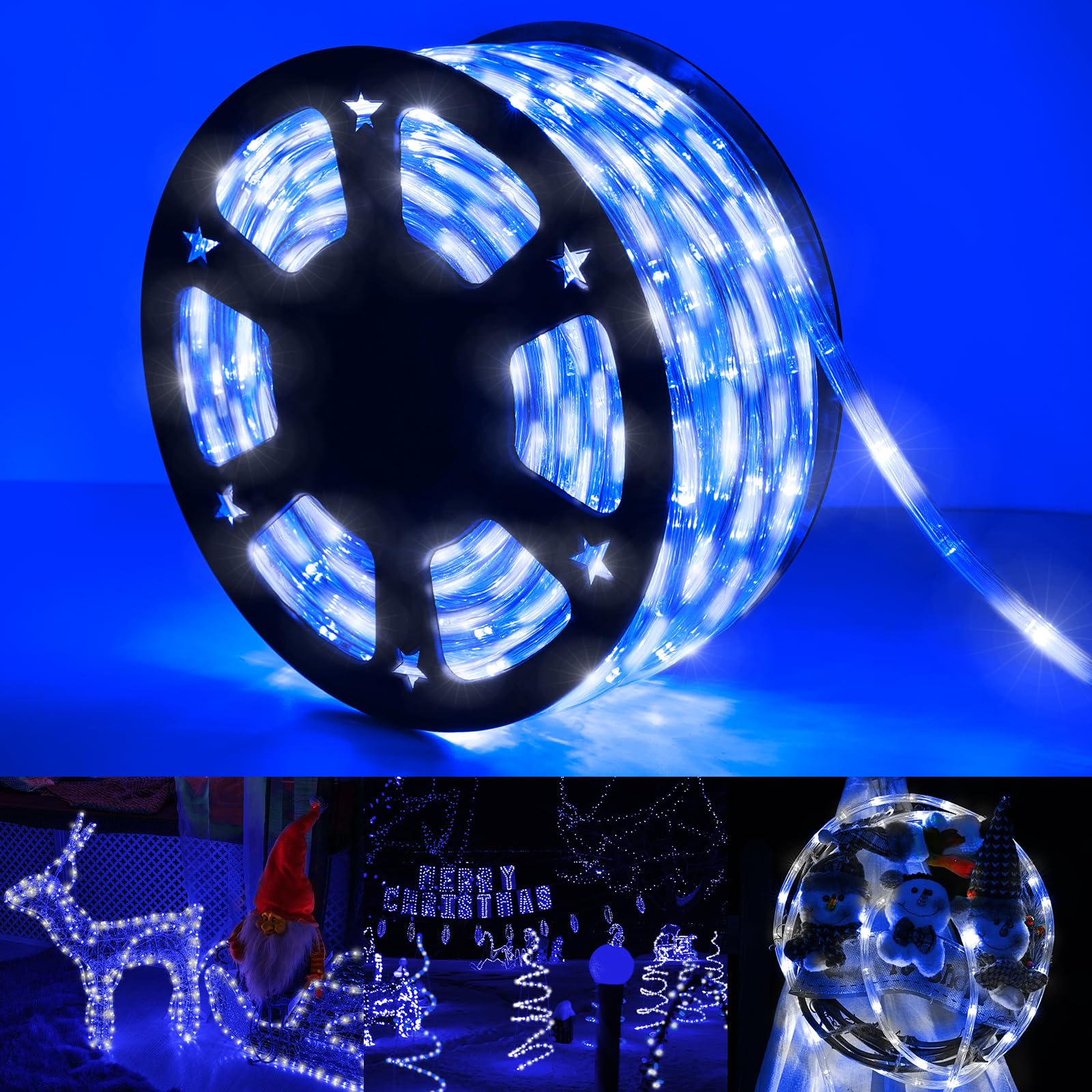 150Ft Led Rope Lights Outdoor  1080 Led Connectable And Flexible Tube Lights With 8 Modes  Waterproof Led Rope Lighting For Garden Patio Bedroom Party Pool Indoor Outdoor Christmas Decor (White&Blue)