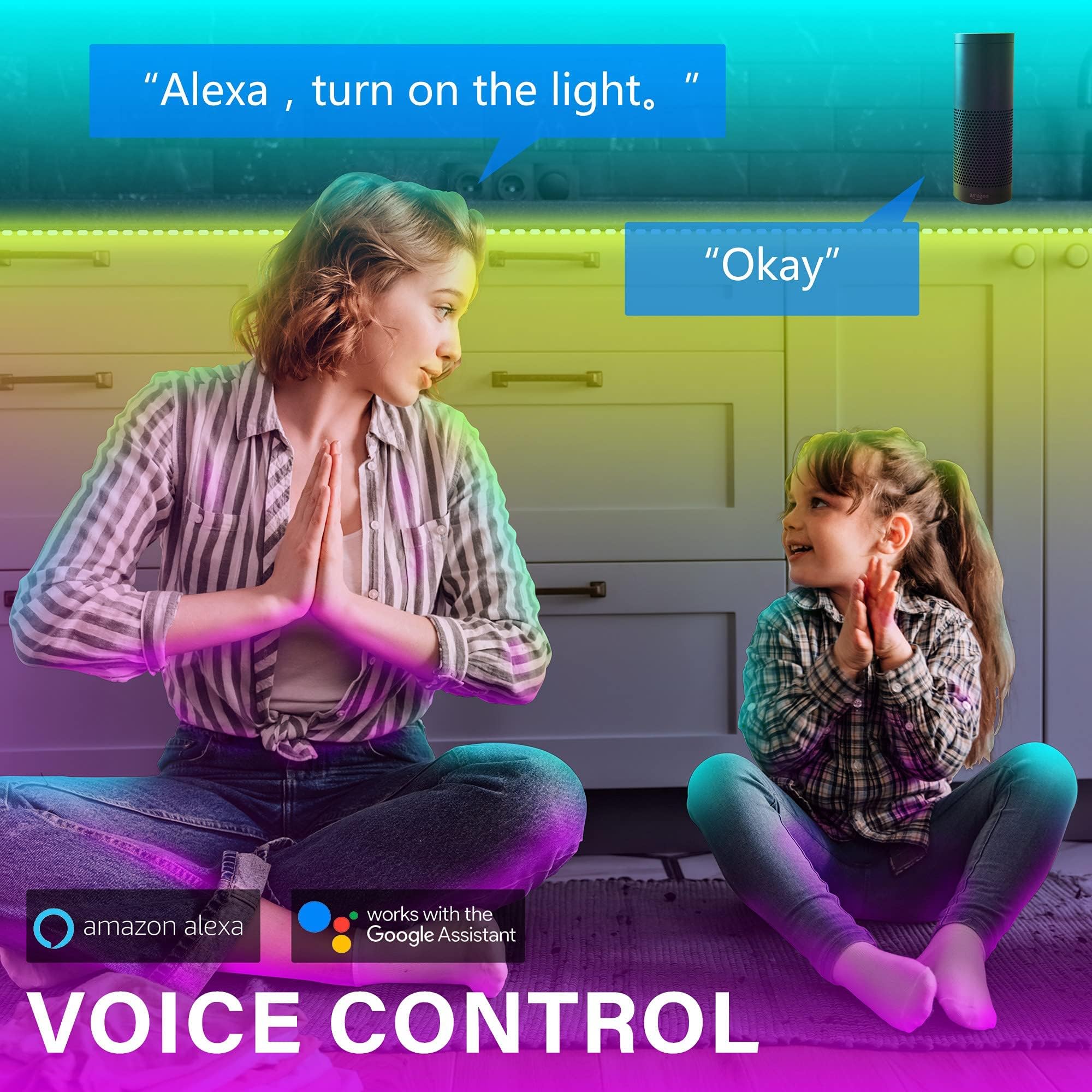 Gupup Wifi Led Lights 50 Ft, Smart App Controlled Led Strip Lights, Compatible With Alexa And Google Assistant Devices, Voice Co