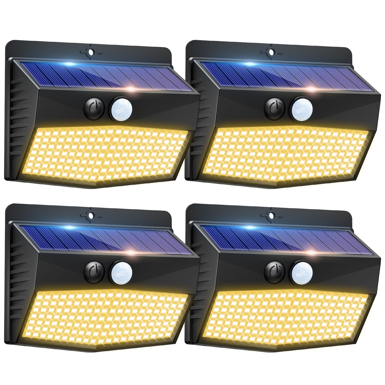 Peasur Solar Outdoor Lights  [4 Packs] Motion Sensor Security Lights with 3 Lighting Modes Wall Lights Waterproof Solar Powered Lights for Garden Yard  Warm
