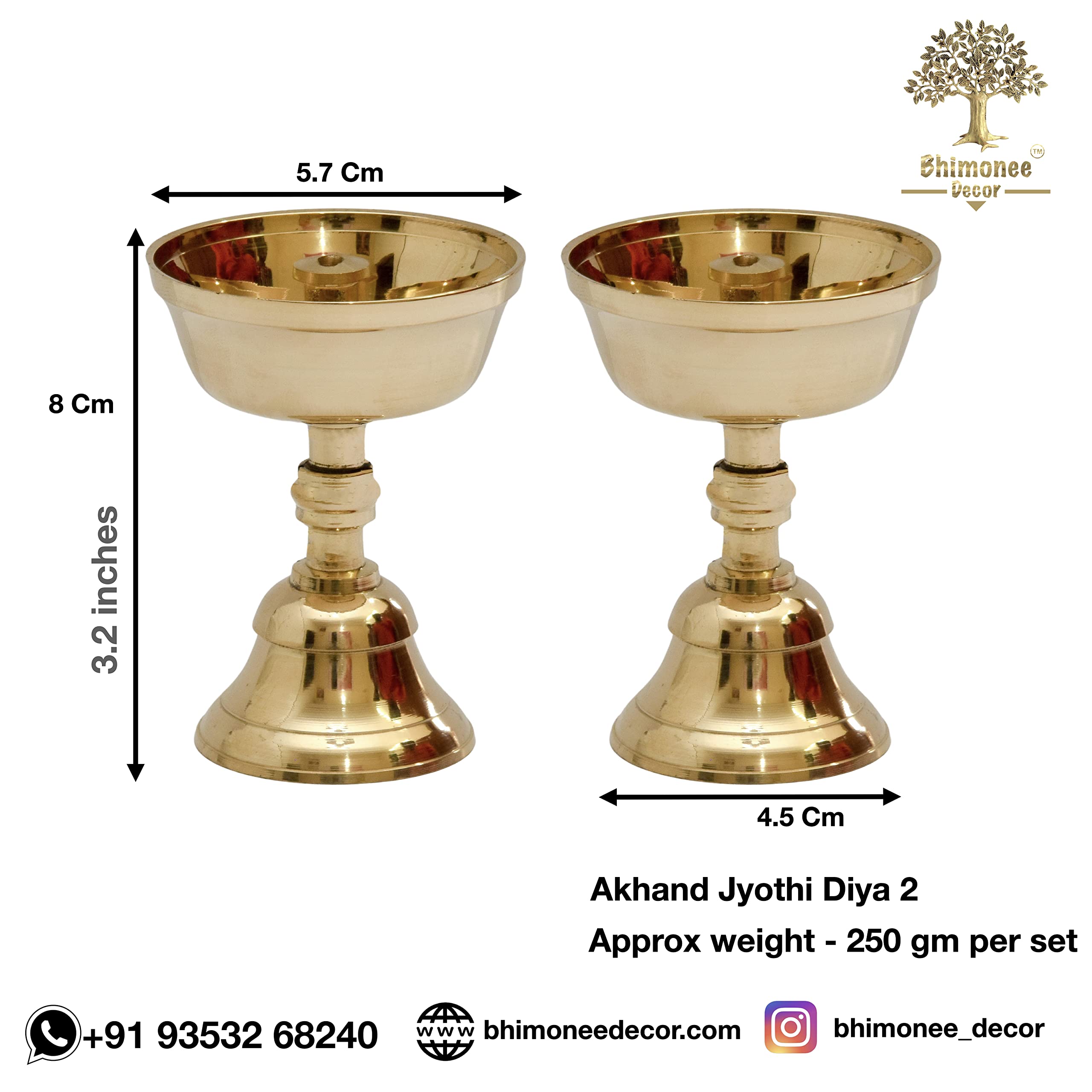 Bhimonee Decor Pure Brass Akhand Jyothi | Pyali Stand | Nanda Table Diya, 3.2 inches big , brass, Pack of 2 pcs