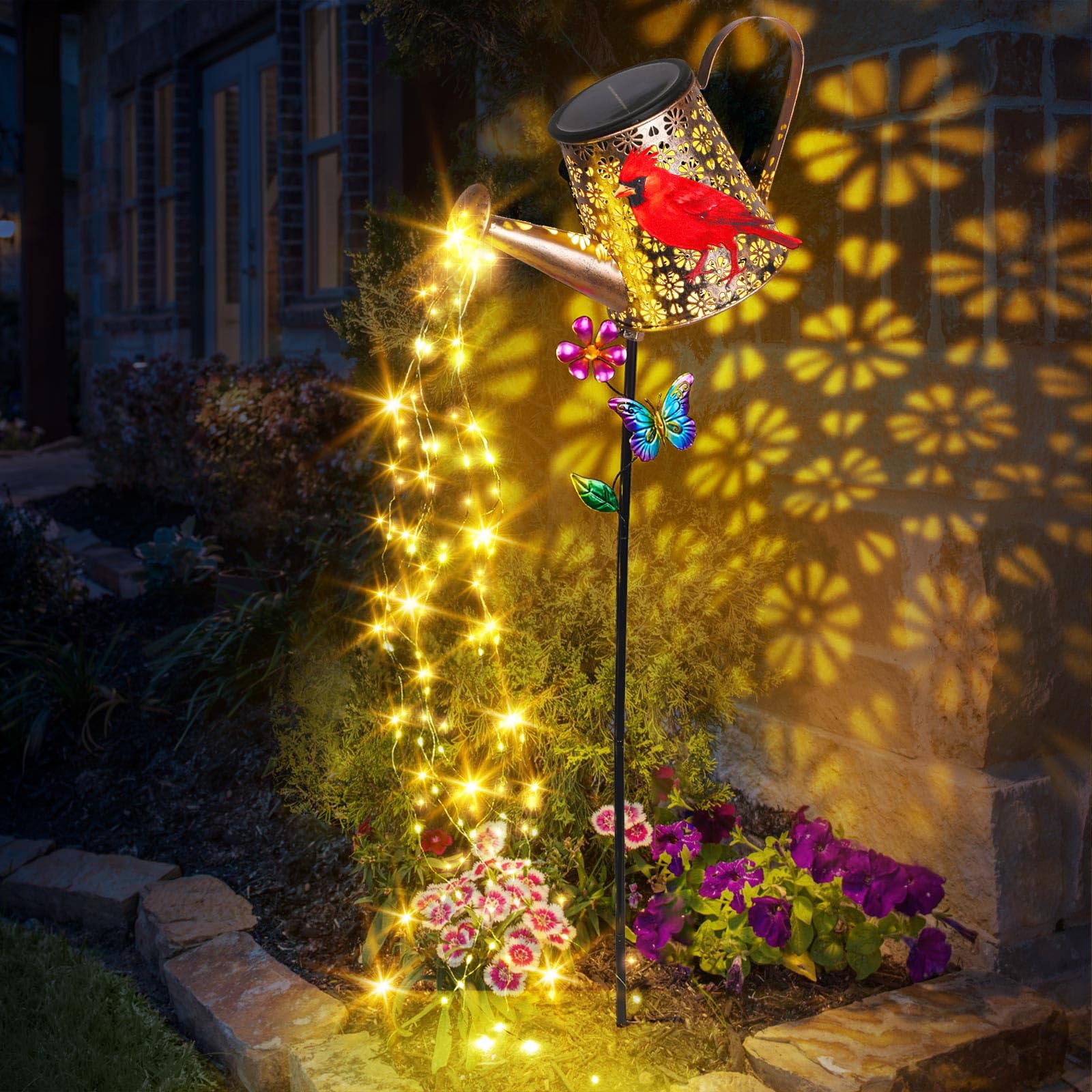 Solar Lights Outdoor Decorative, 39.4'' Metal Solar Watering Can Lights With Red Cardinal, Waterproof Garden Stake For Yard Lawn