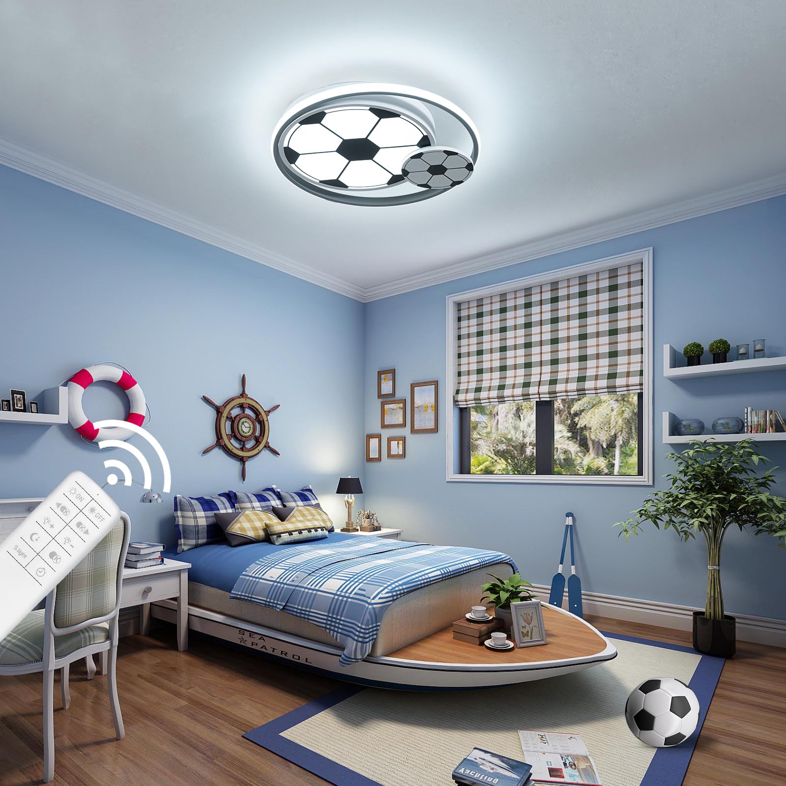 Shine Luest Modern Ceiling Light Led Kids Room Ceiling Light For Bedroom Dimmable Soccer Flush Mount Ceiling Light With Remote C